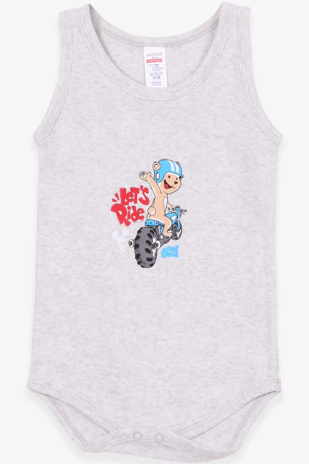 Breeze Erkek Bebek Çıtçıtlı Body Yarışçı Ayıcık Baskılı Açık Gri (9 Ay-3 Yaş)