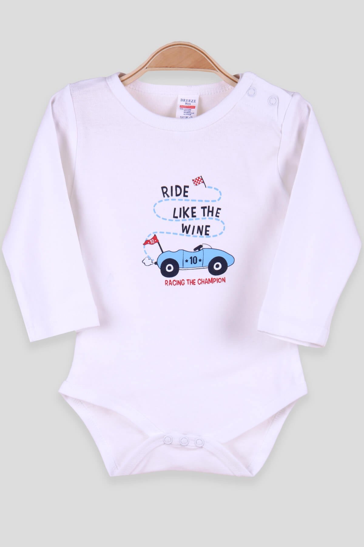 Breeze Erkek Bebek Çıtçıtlı Body Yarış Arabası Baskılı Beyaz (9 Ay-3 Yaş)