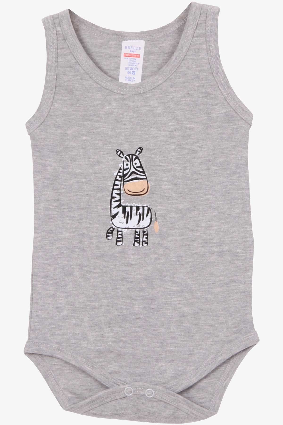 Breeze Erkek Bebek Çıtçıtlı Body Zebra Baskılı Gri Melanj (9 Ay-3 Yaş)