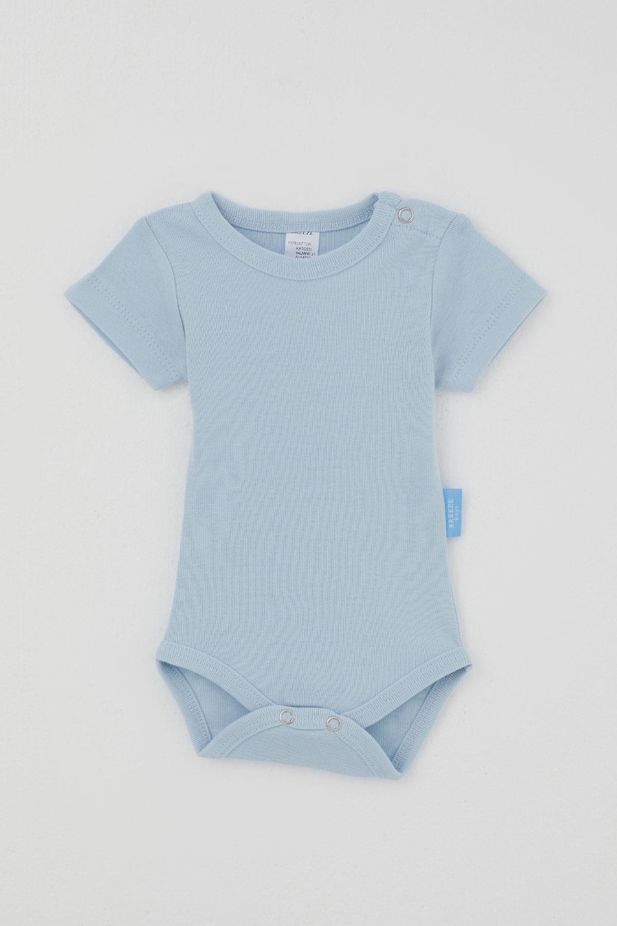 Breeze Erkek Bebek Çıtçıtlı Kısa Kollu Zıbın Body Basic Açık Mavi (0-9 Ay)
