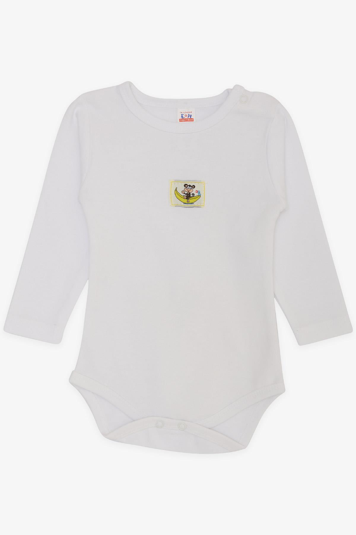 Breeze Erkek Bebek Çıtçıtlı Zbın Body Maymuncuk Baskılı Beyaz (1-3 Yaş)