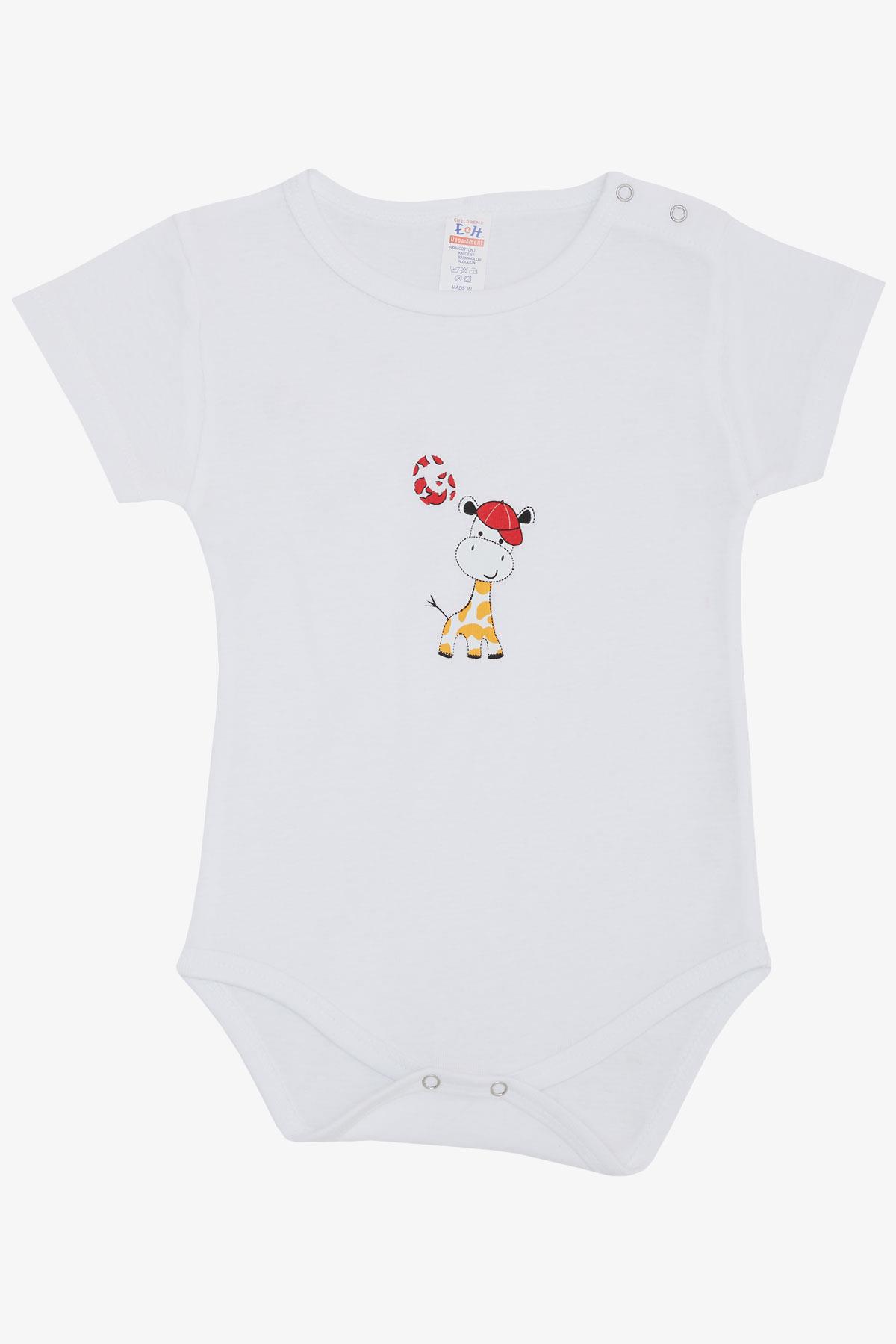 Breeze Erkek Bebek Çıtçıtlı Zıbın Body Şapkalı Zürafacık Baskılı Beyaz (9 Ay-3 Yaş)