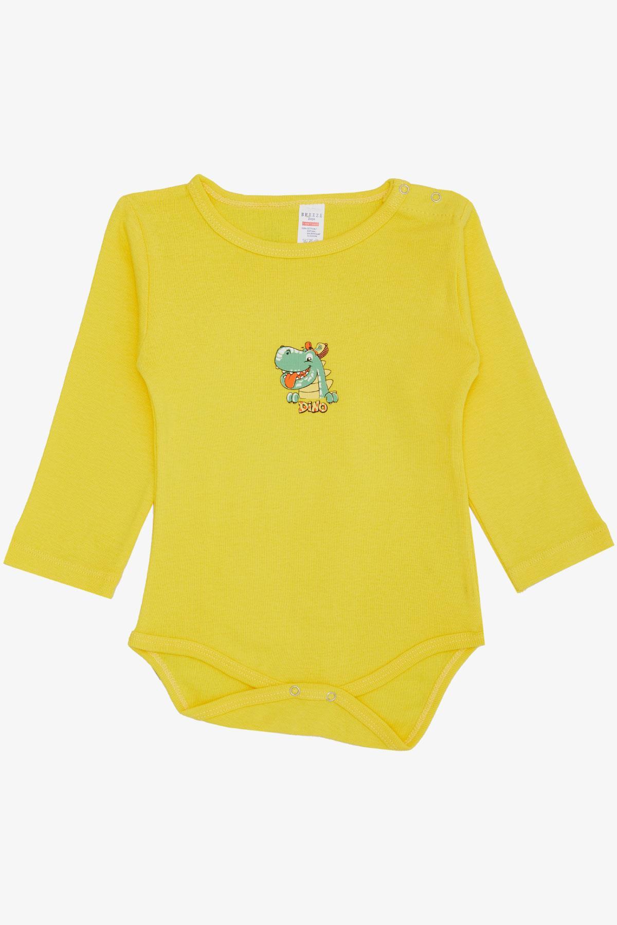 Breeze Erkek Bebek Çıtçıtlı Zıbın Body Mutlu Dinozor Baskılı Sarı (9 Ay-3 Yaş)