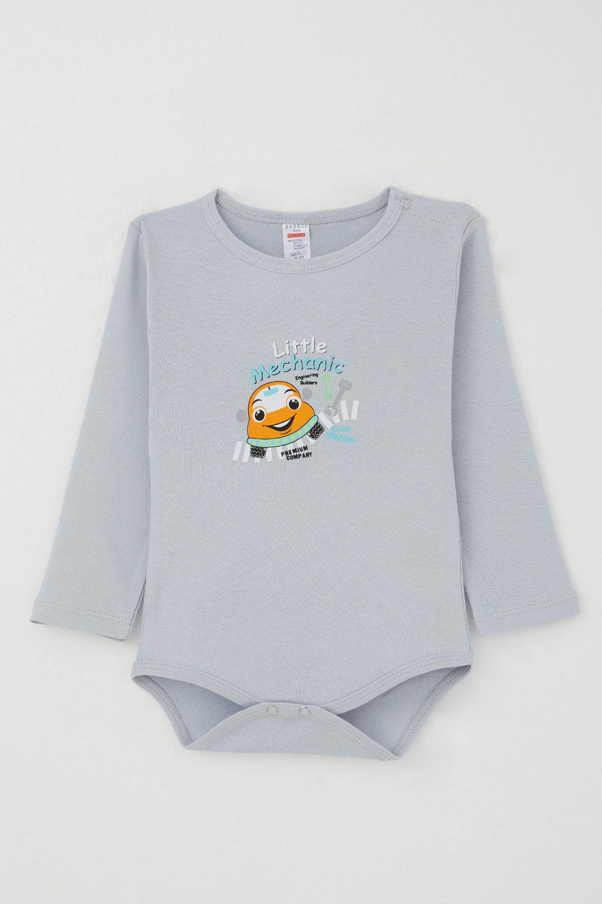 Breeze Erkek Bebek Çıtçıtlı Zıbın Body Küçük Tamirci Buz Mavisi (9 Ay-3 Yaş)