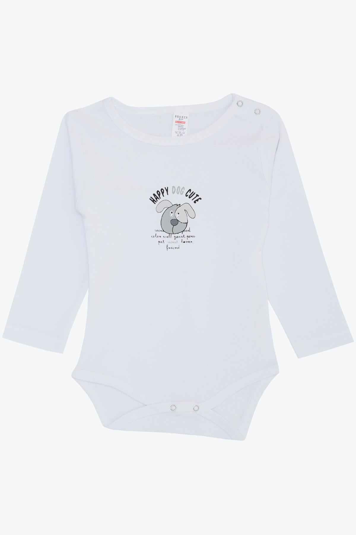 Breeze Erkek Bebek Çıtçıtlı Zıbın Body Sevimli Köpekçik Baskılı Beyaz (9 Ay-3 Yaş)