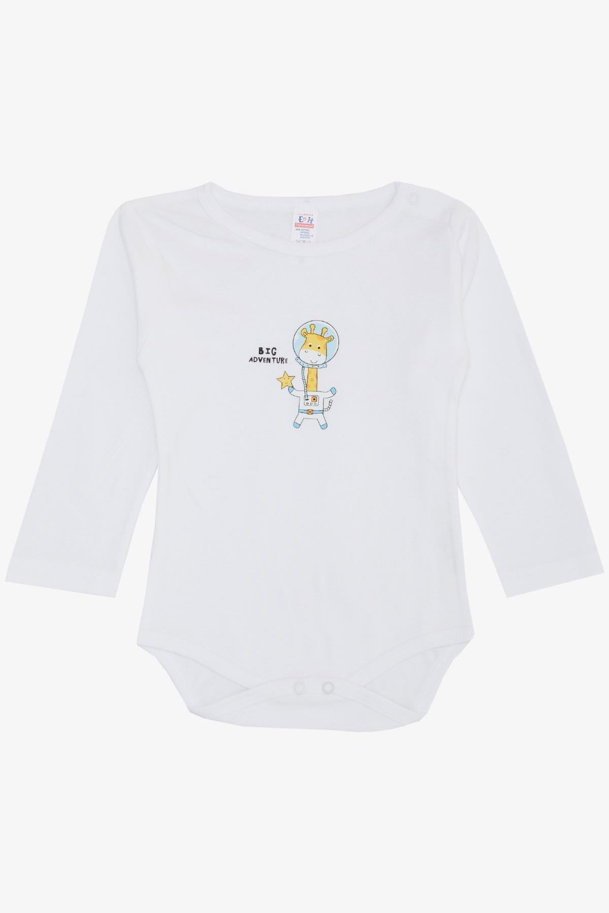 Breeze Erkek Bebek Çıtçıtlı Zıbın Body Astronot Zürafa Baskılı Beyaz (9 Ay-3 Yaş)