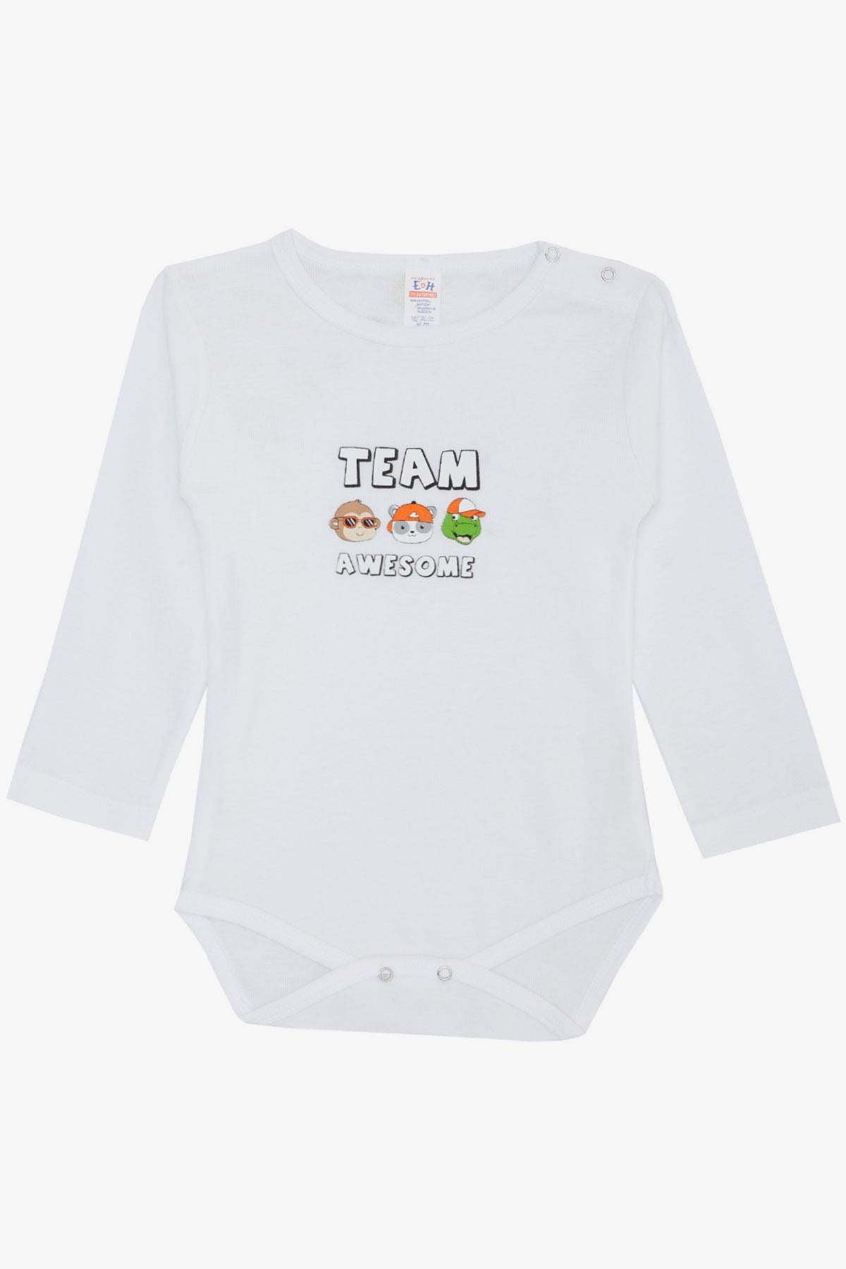 Breeze Erkek Bebek Çıtçıtlı Zıbın Body Sevimli Takım Arkadaşları Baskılı Beyaz (9 Ay-3 Yaş)