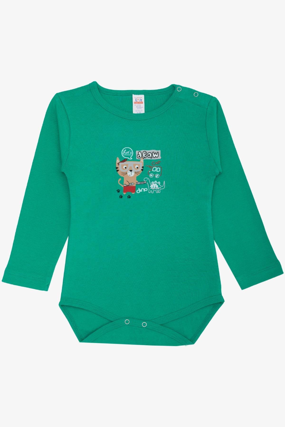 Breeze Erkek Bebek Çıtçıtlı Zıbın Body Ressam Kedicik Baskılı Yeşil (9 Ay-3 Yaş)