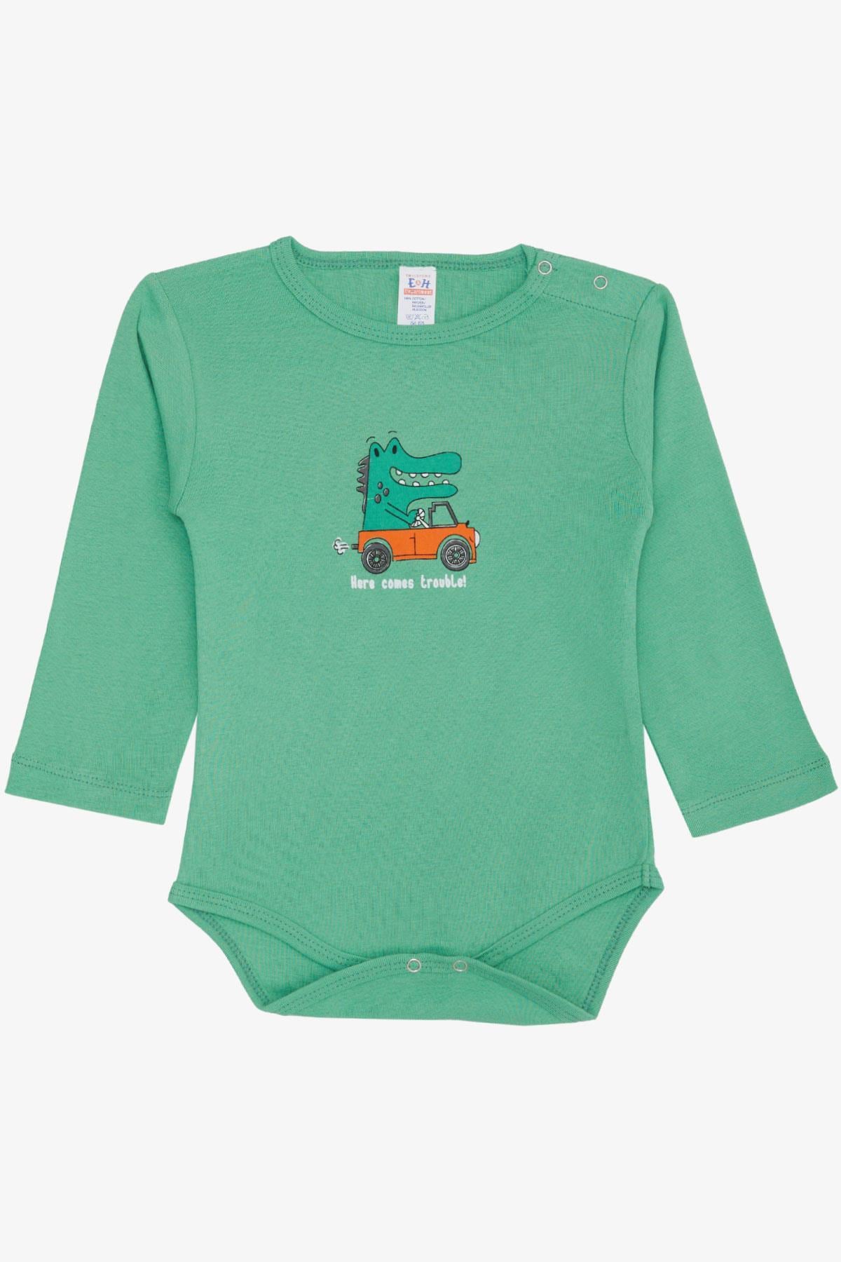 Breeze Erkek Bebek Çıtçıtlı Zıbın Body Şoför Timsahcık Baskılı Mint Yeşili (9 Ay-3 Yaş)