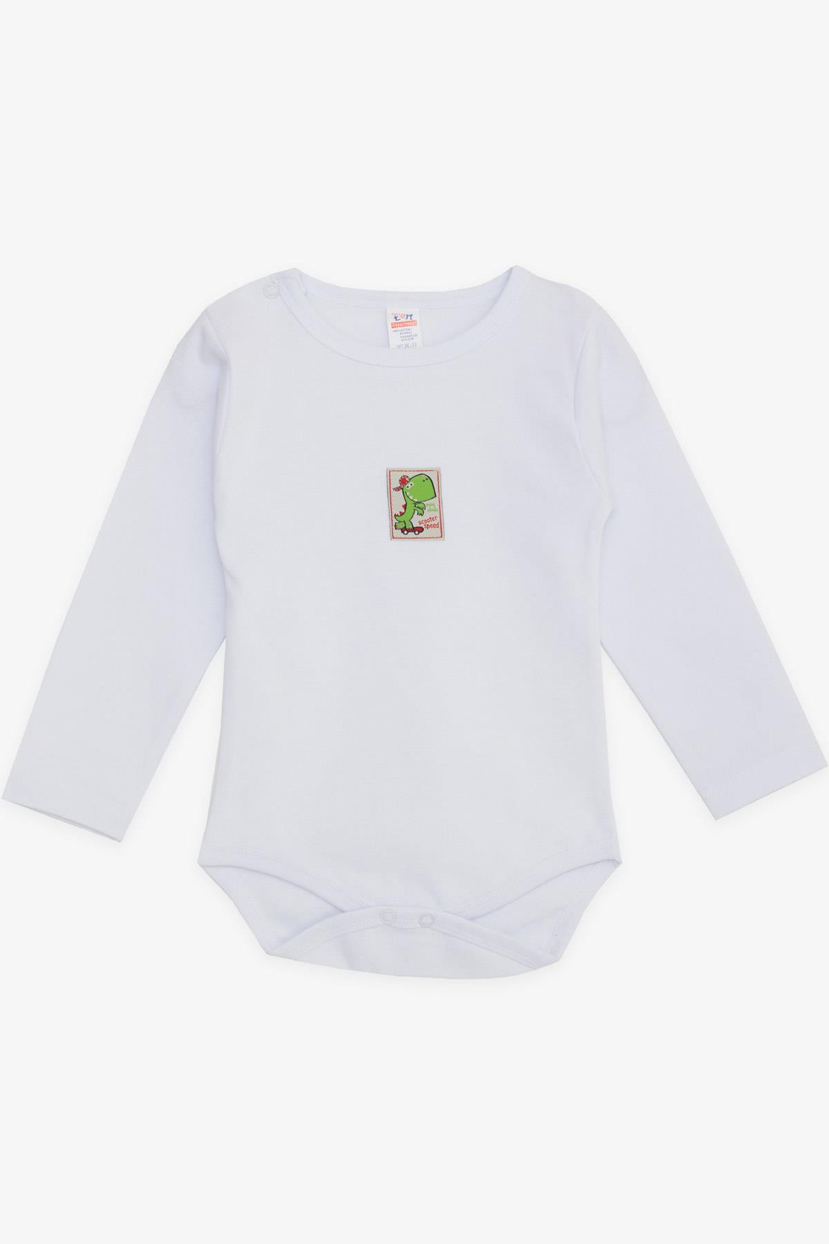 Breeze Erkek Bebek Çıtçıtlı Zıbın Body Kaykaycı Dinozor Baskılı Beyaz (9 Ay-3 Yaş)