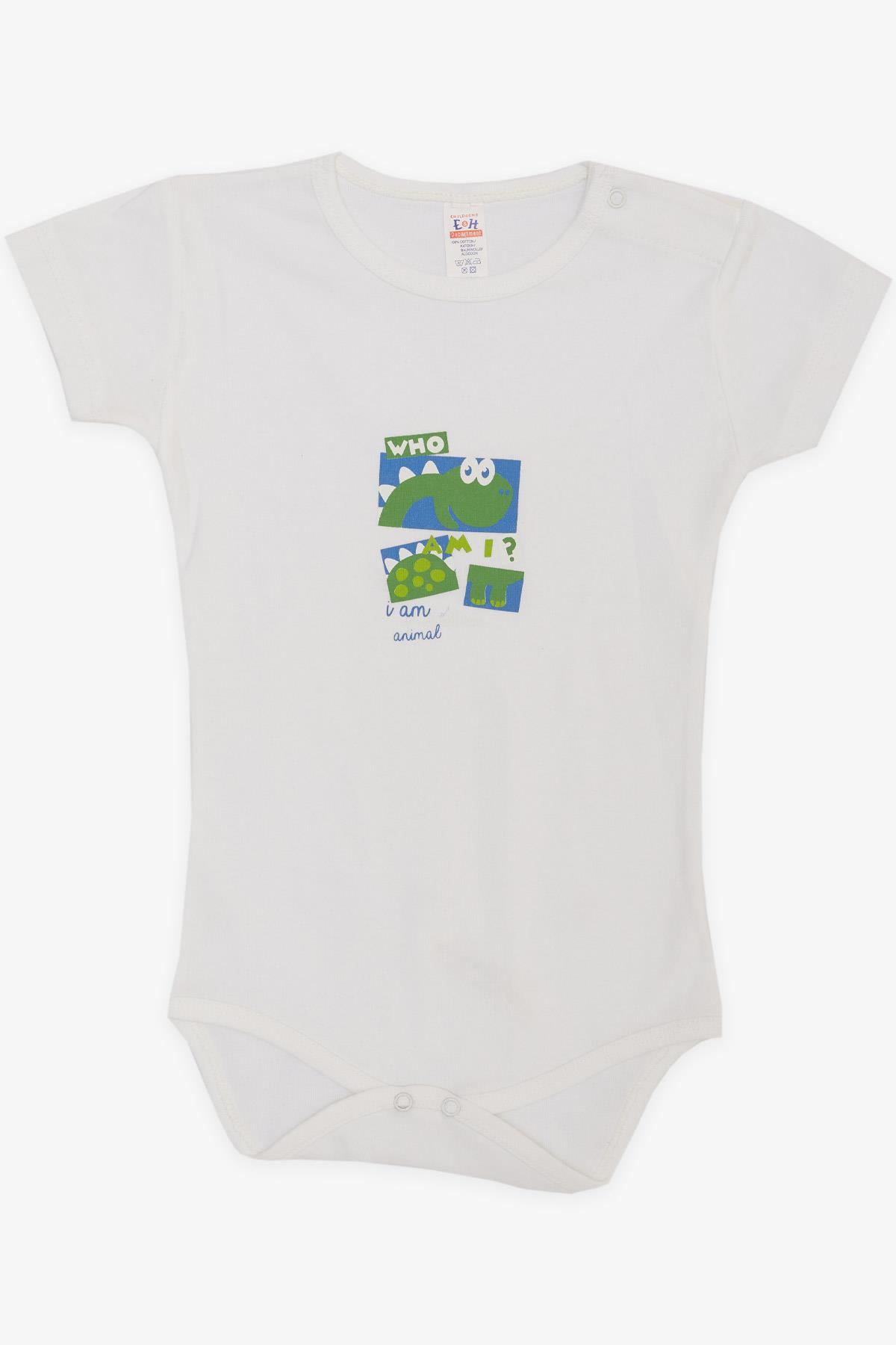Breeze Erkek Bebek Çıtçıtlı Zıbın Body Sevimli Dinozor Baskılı Ekru (9 Ay-3 Yaş)