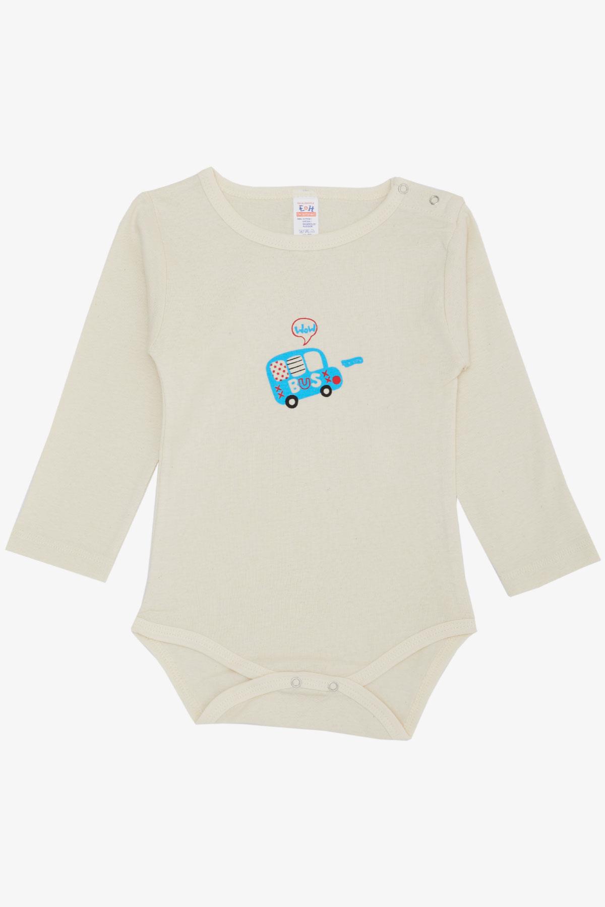 Breeze Erkek Bebek Çıtçıtlı Zıbın Body Araba Baskılı Krem (9 Ay-3 Yaş)