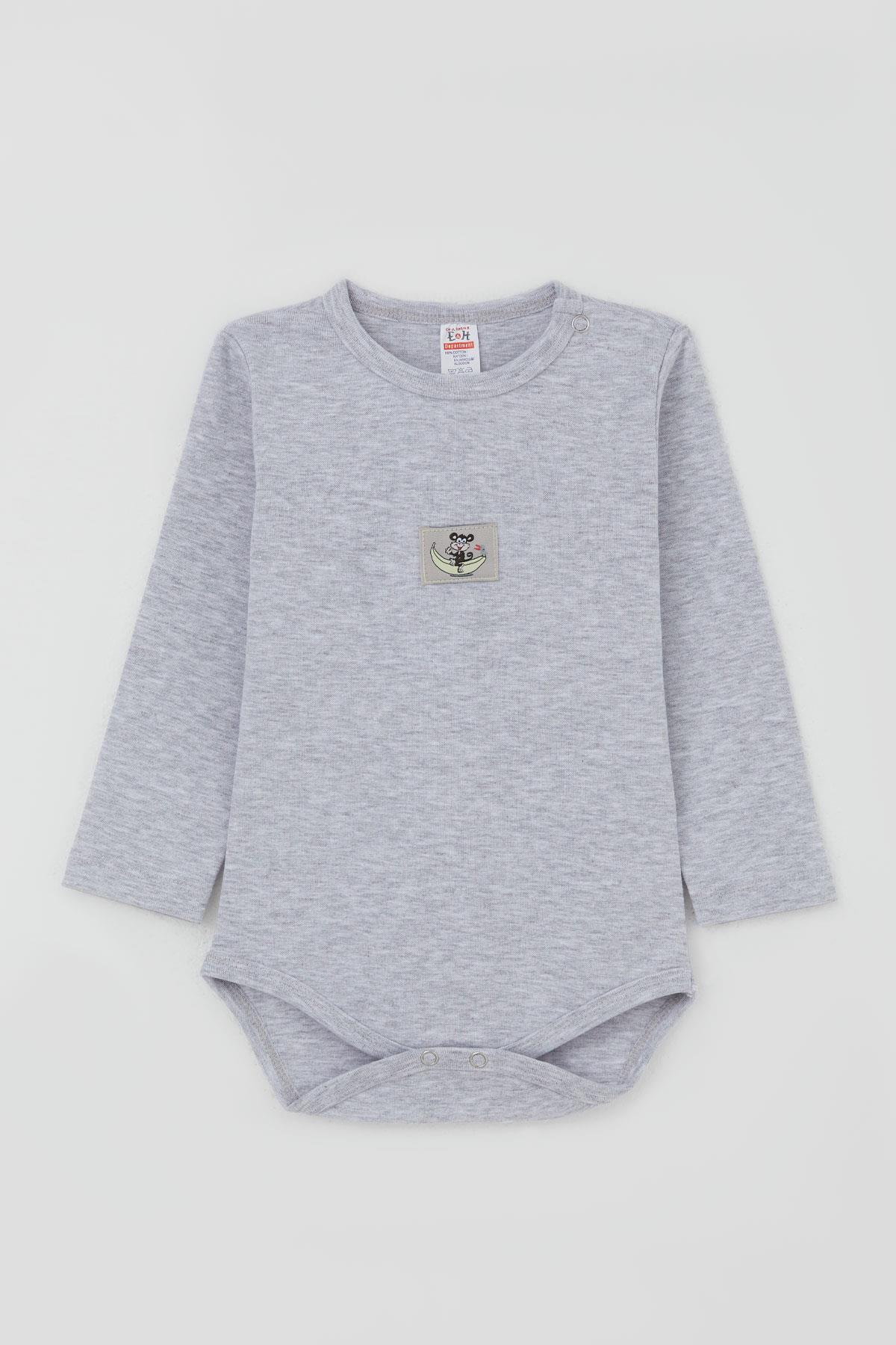 Breeze Erkek Bebek Çıtçıtlı Zıbın Body Maymuncuk Baskılı Açık Gri Melanj (9 Ay-3 Yaş)