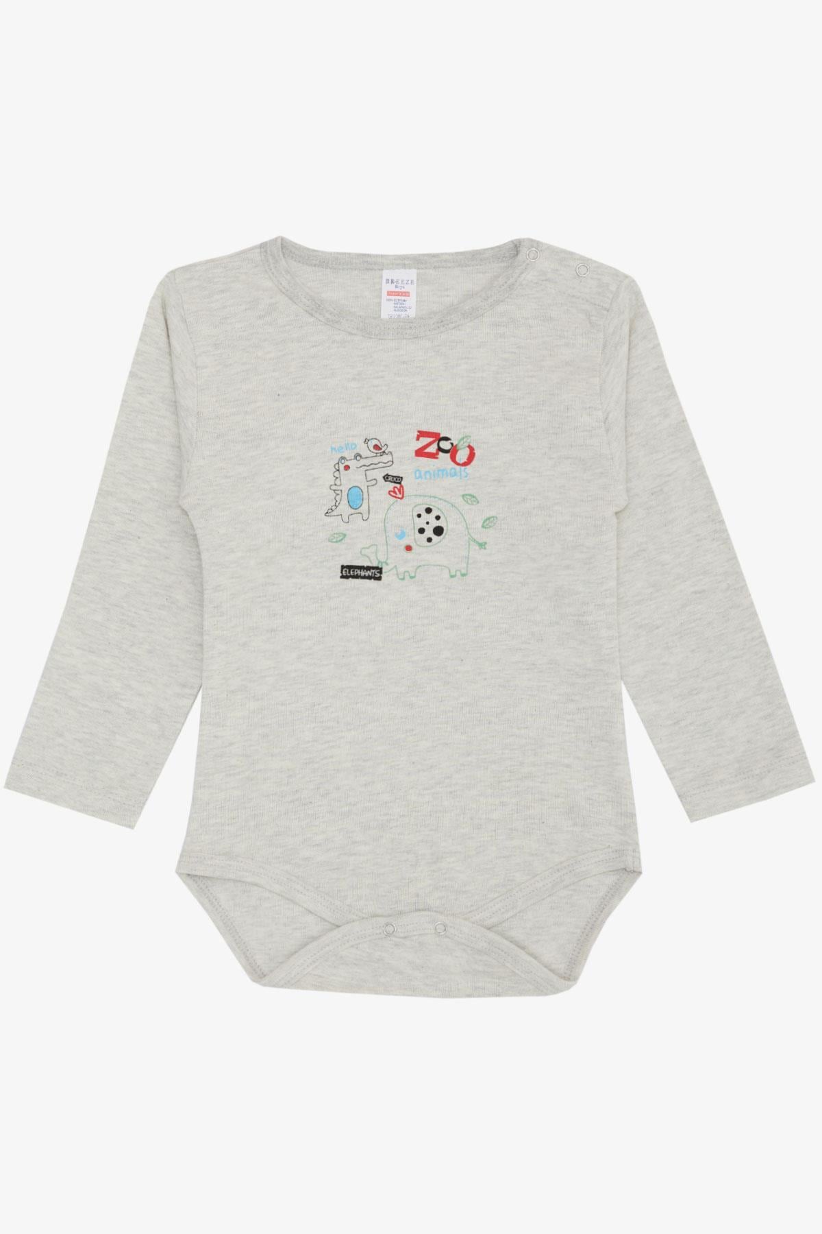 Breeze Erkek Bebek Çıtçıtlı Zıbın Body Hayvanat Bahçesi Dost Hayvanlar Baskılı Bej Melanj (9 Ay-3 Yaş)