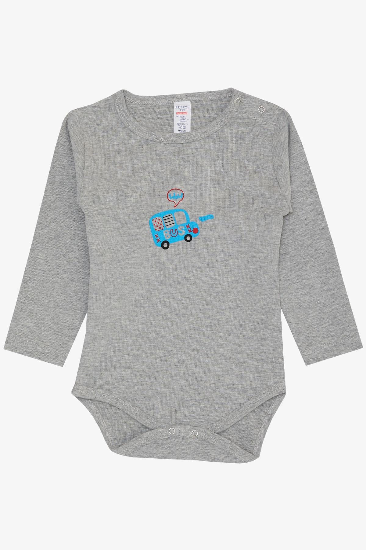 Breeze Erkek Bebek Çıtçıtlı Zıbın Body Araba Baskılı Gri Melanj (9 Ay-3 Yaş)