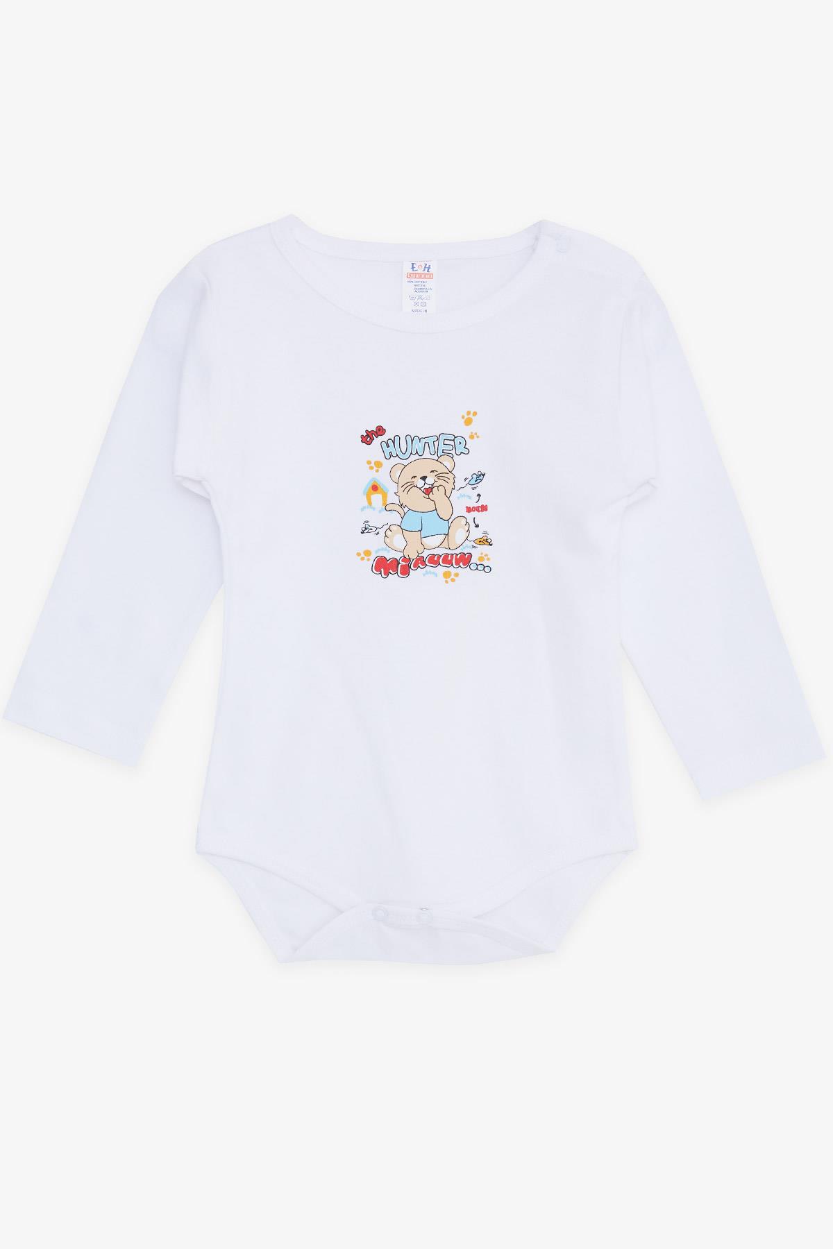 Breeze Erkek Bebek Çıtçıtlı Zıbın Body Avcı Kedicik Baskılı Beyaz (9 Ay-3 Yaş)