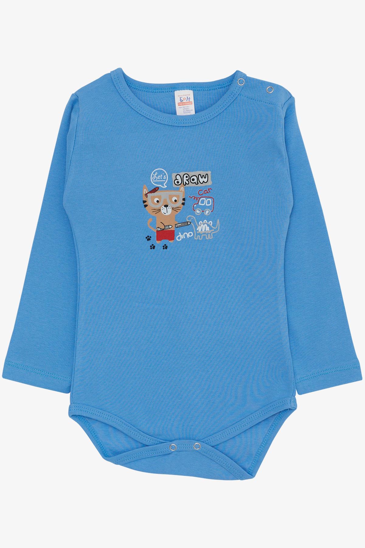 Breeze Erkek Bebek Çıtçıtlı Zıbın Body Ressam Kedicik Baskılı Mavi (9 Ay-3 Yaş)