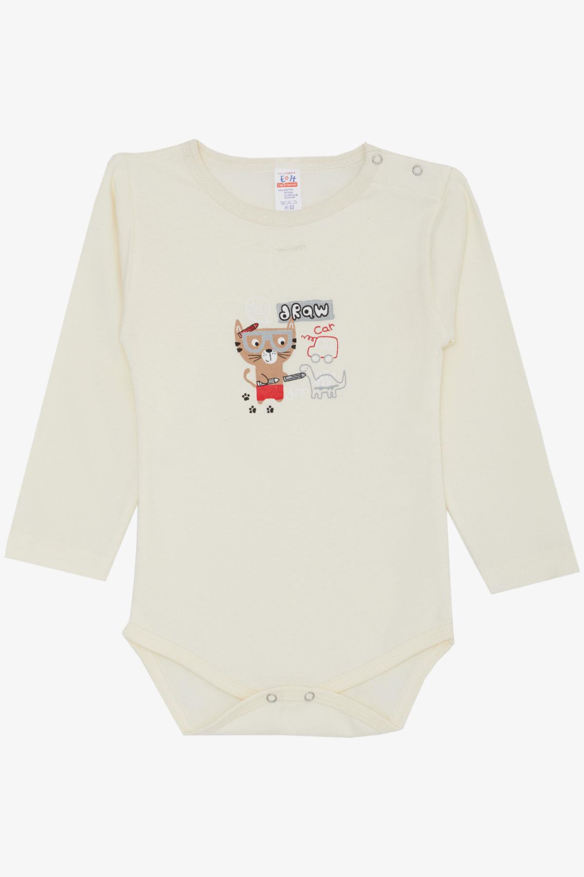 Breeze Erkek Bebek Çıtçıtlı Zıbın Body Ressam Kedicik Baskılı Krem (9 Ay-3 Yaş)