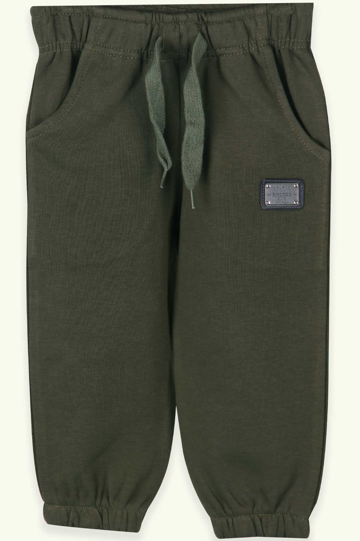 Breeze Erkek Bebek Eşofman Altı Basic Armalı Haki Yeşil (9 Ay-3 Yaş)