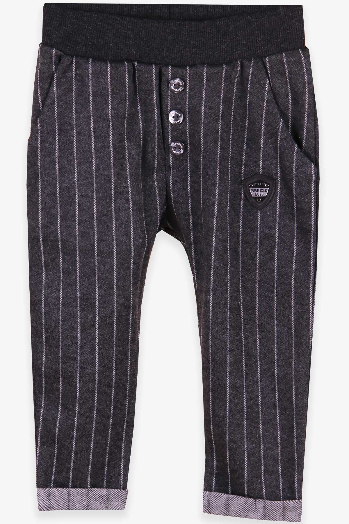 Breeze Erkek Bebek Eşofman Altı Çizgili Cepli Armalı Füme (9 Ay-2 Yaş)