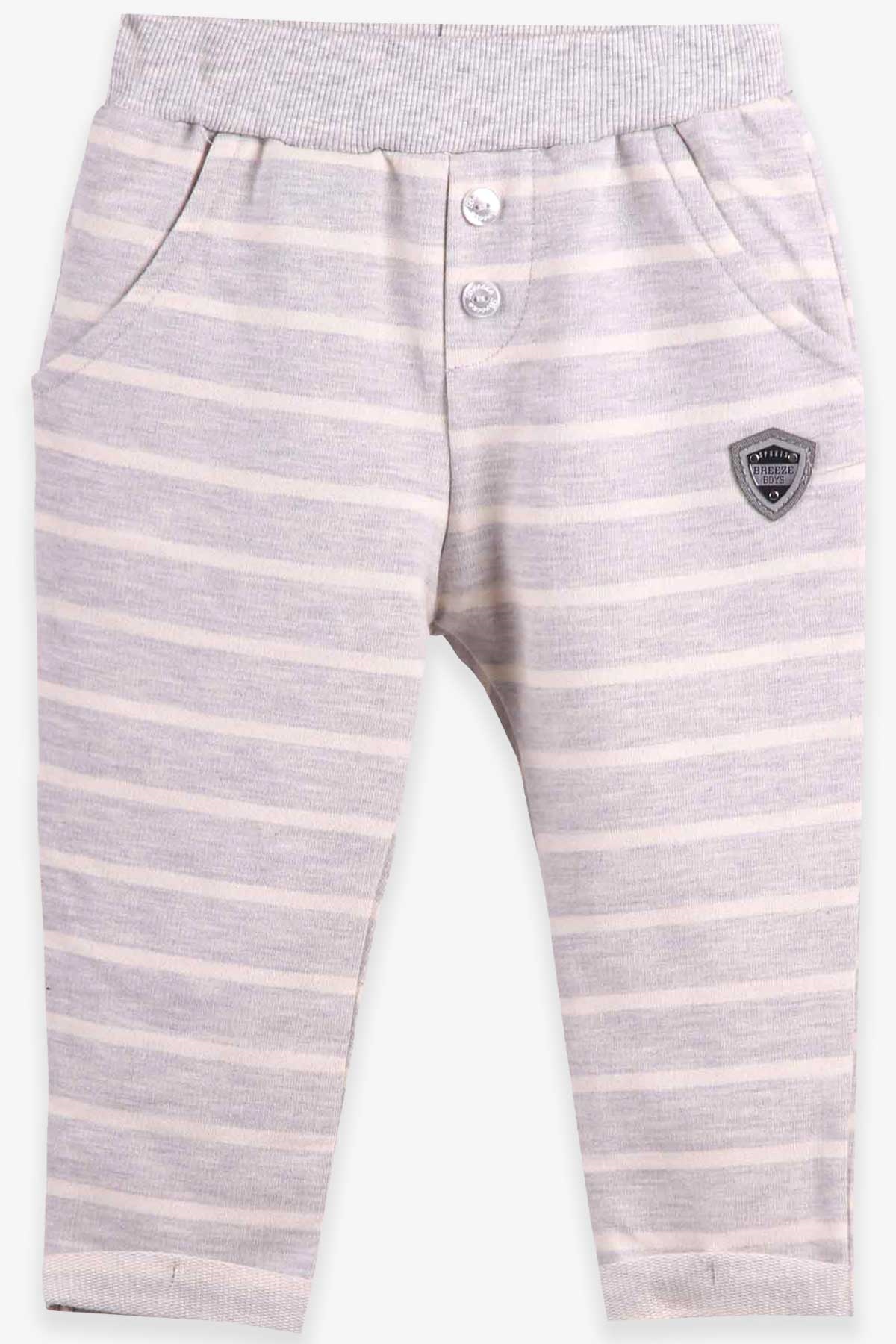 Breeze Erkek Bebek Eşofman Altı Çizgili Gri-Ekru (9 Ay)