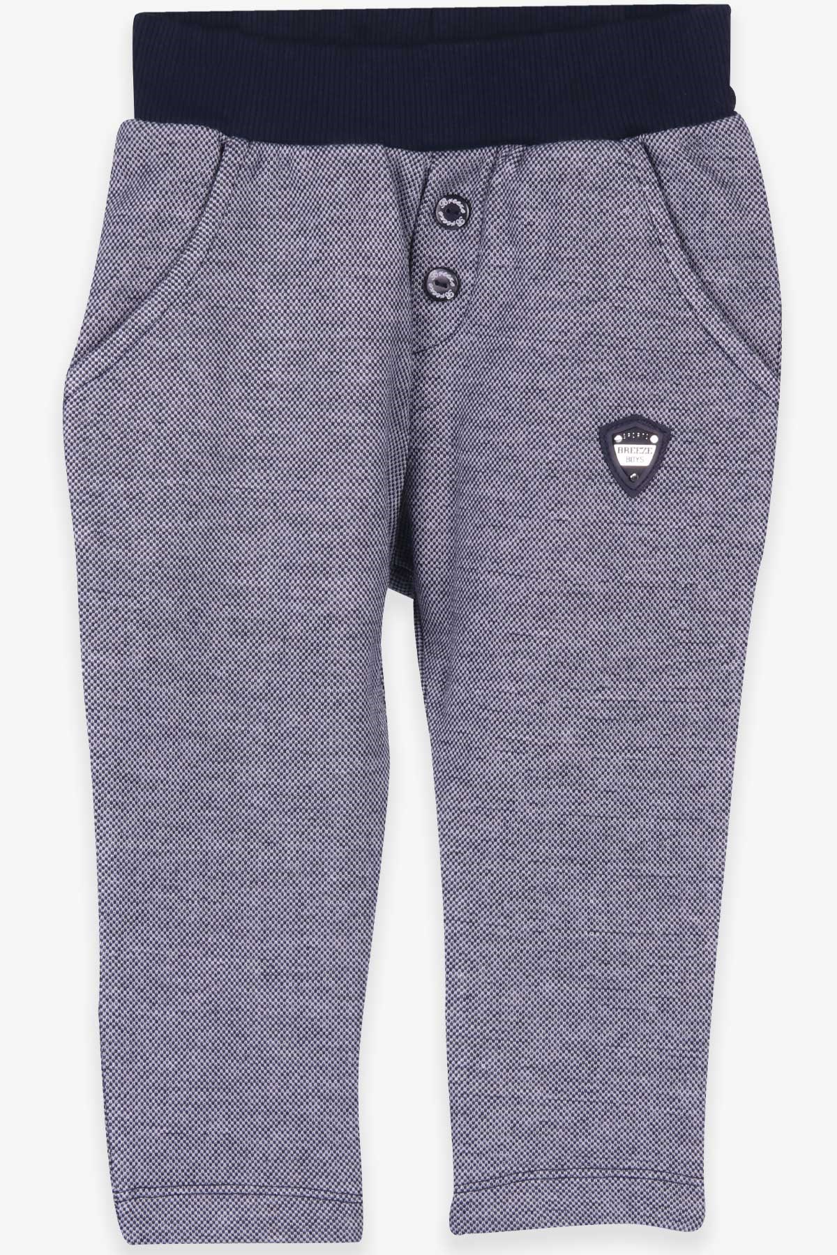 Breeze Erkek Bebek Eşofman Altı Desenli Armalı Lacivert (9 Ay-3 Yaş)