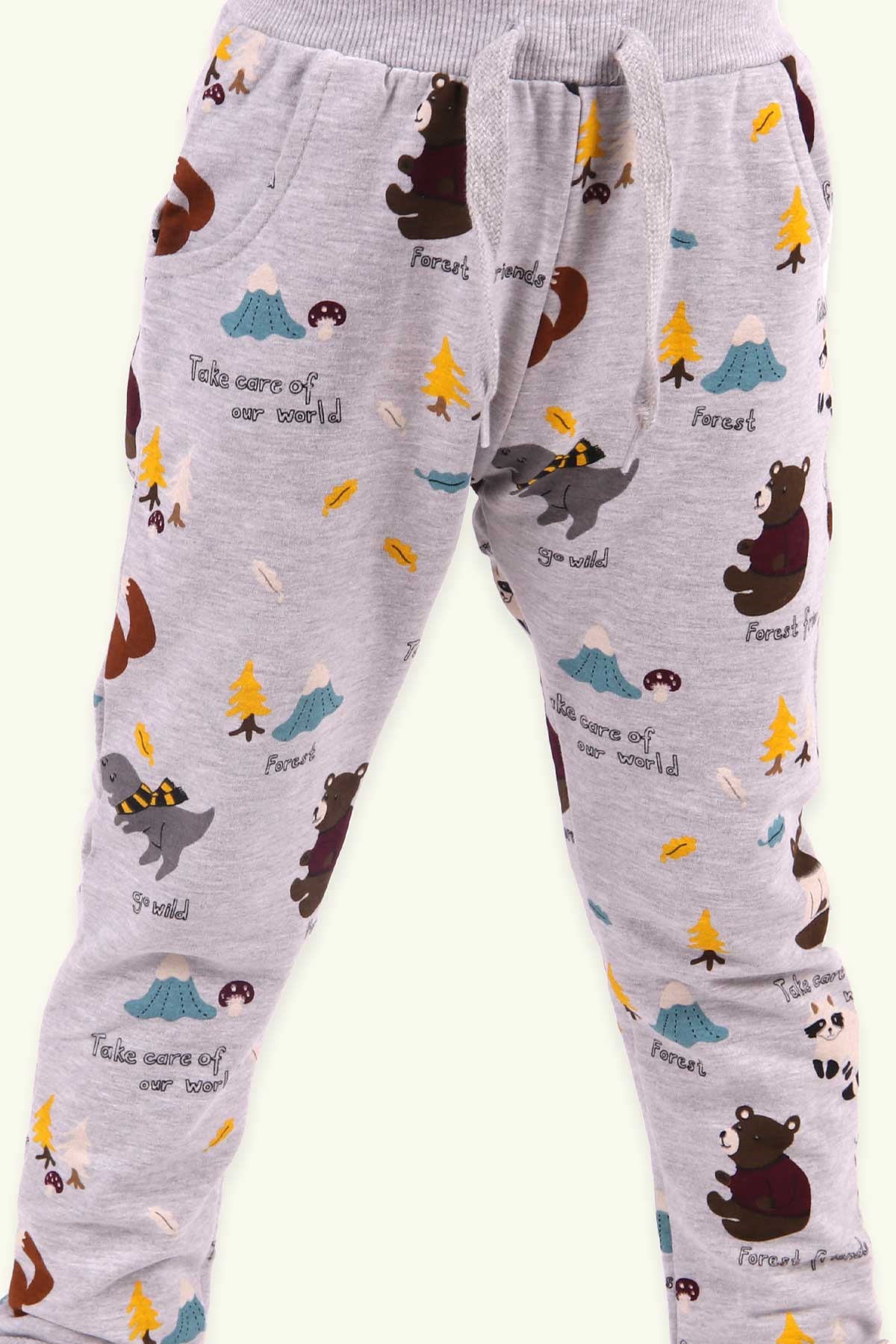 Breeze Erkek Bebek Eşofman Altı Hayvan Desenli Gri (1 Yaş)
