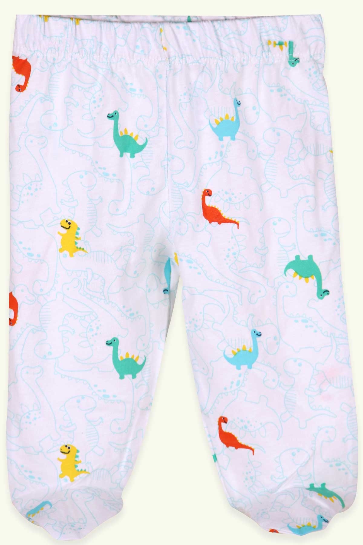 Breeze Erkek Bebek Eşofman Altı Patikli Dinozor Desenli Su Yeşili (0-3 Ay)