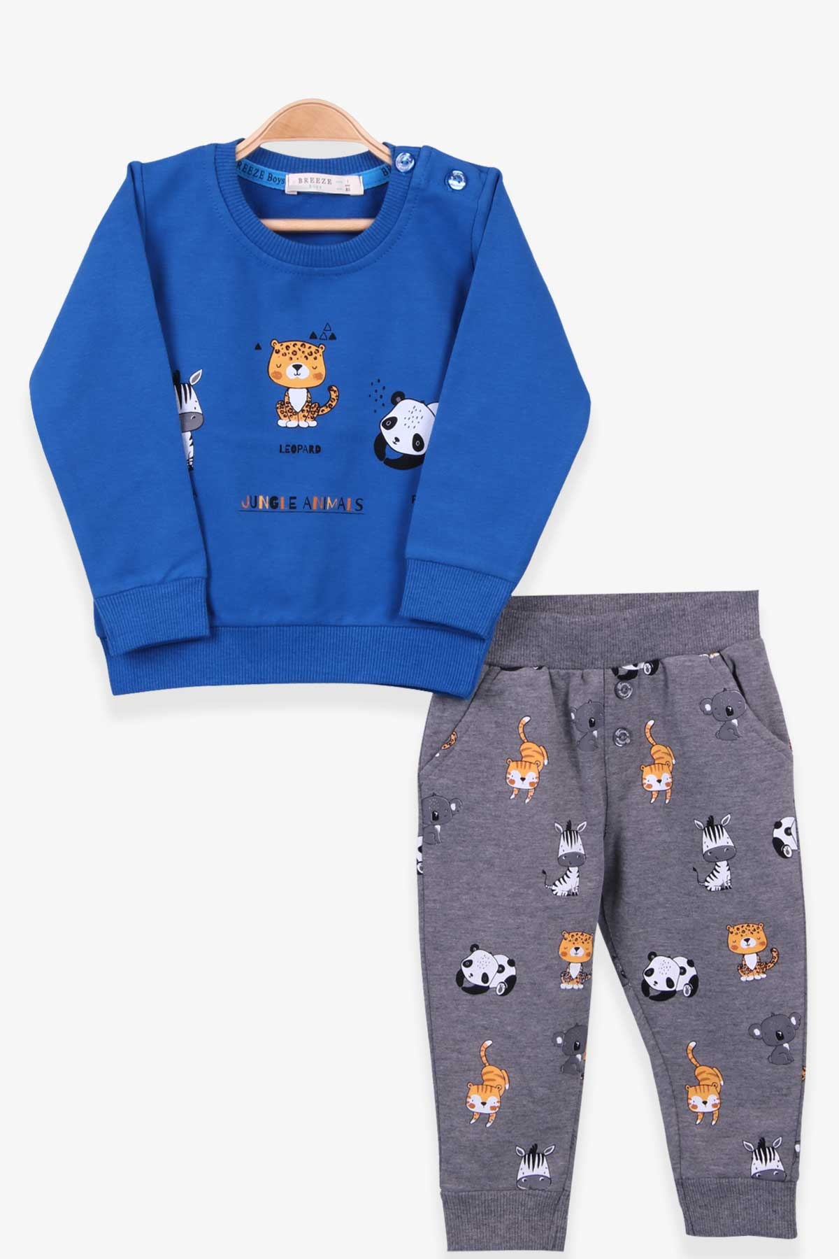 Breeze Erkek Bebek Eşofman Takım Baskılı Saks Mavisi (9 Ay-3 Yaş)