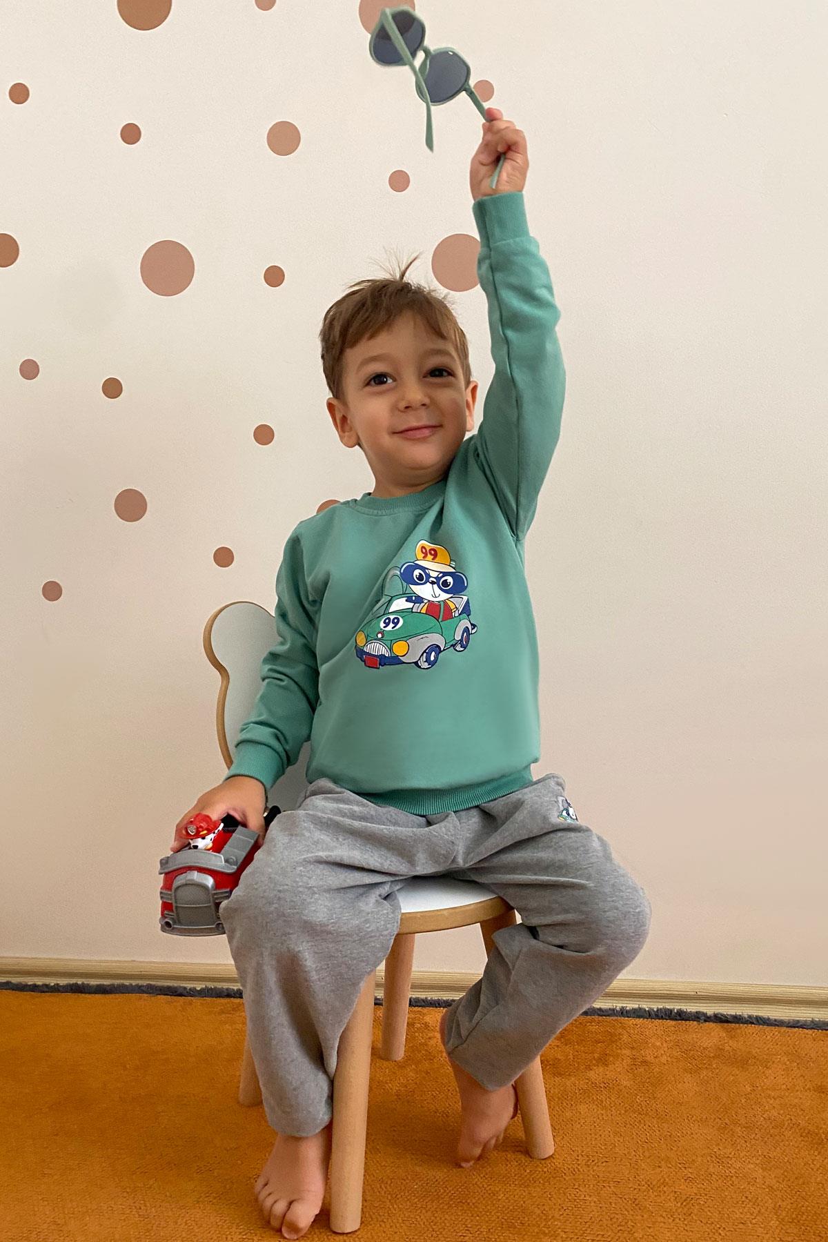 Breeze Erkek Bebek Eşofman Takım Yarışçı Ayıcık Baskılı Mint Yeşili (9 Ay-3 Yaş)