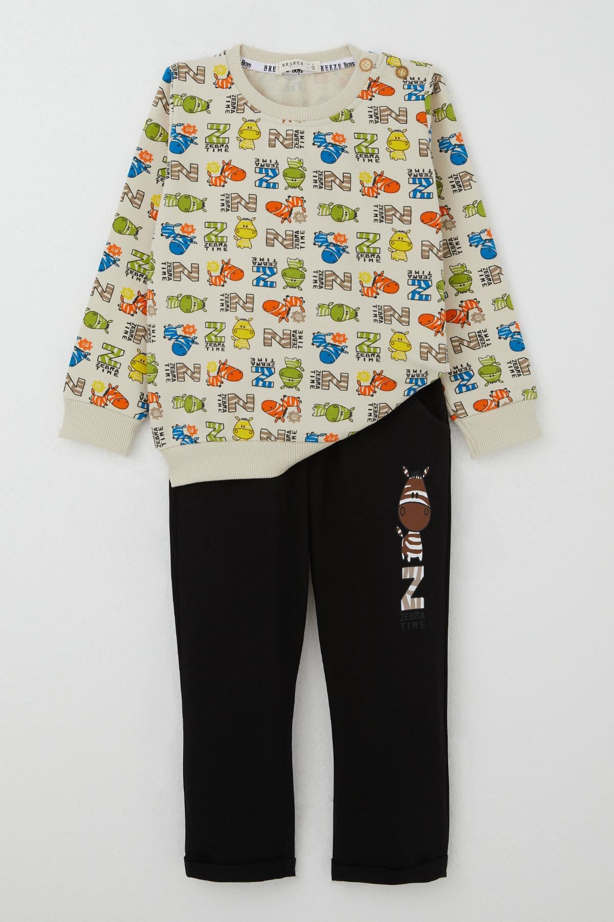 Breeze Erkek Bebek Eşofman Takım Zebra Macerası Krem (9 Ay-3 Yaş)