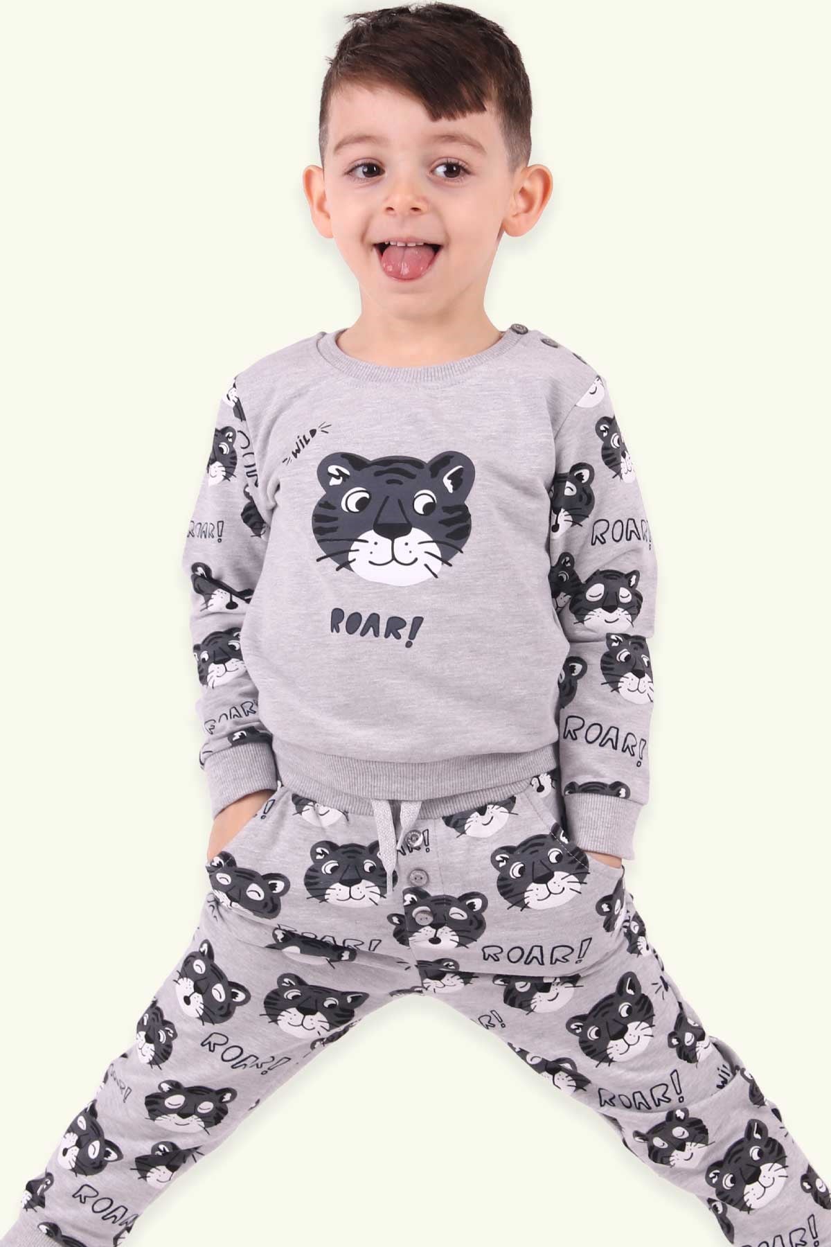 Breeze Erkek Bebek Eşofman Takımı Aslanlı Gri (1.5 Yaş)