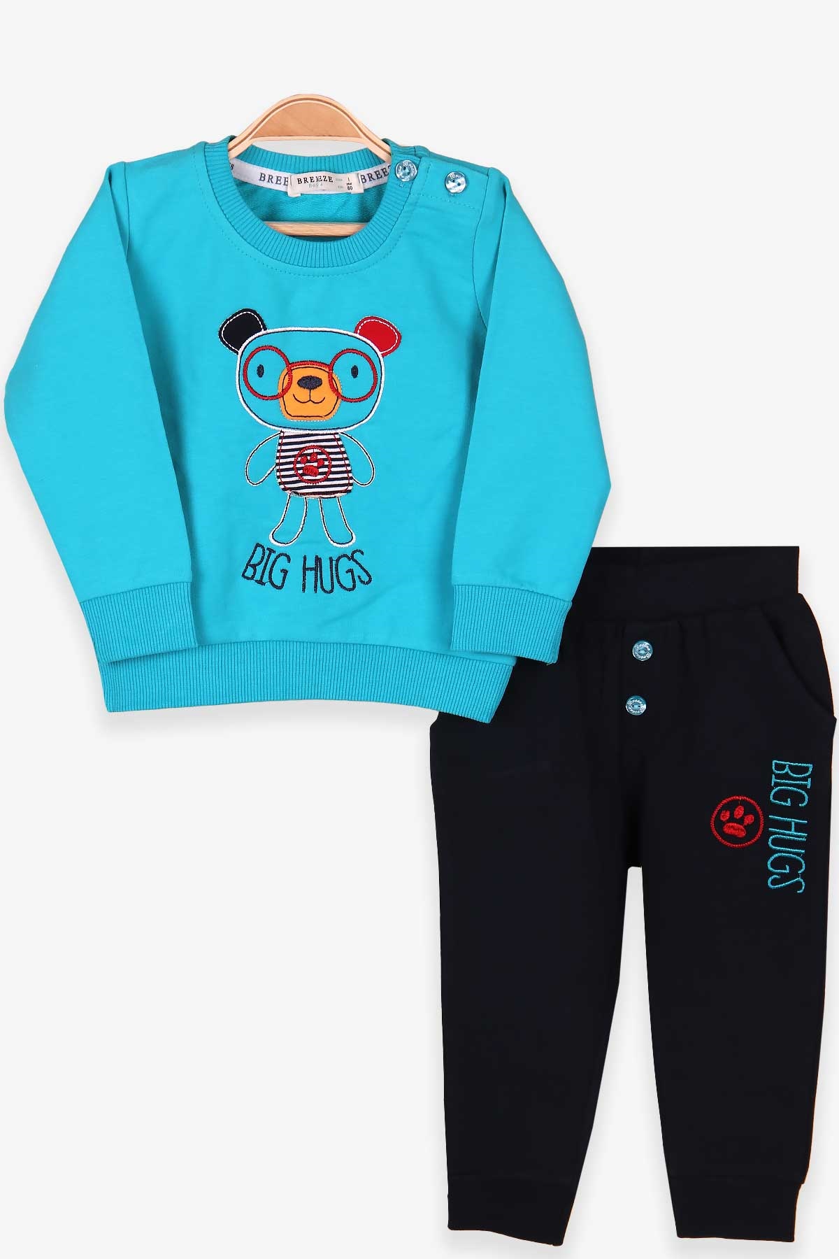 Breeze Erkek Bebek Eşofman Takımı Ayıcıklı Turkuaz (9 Ay-3 Yaş)