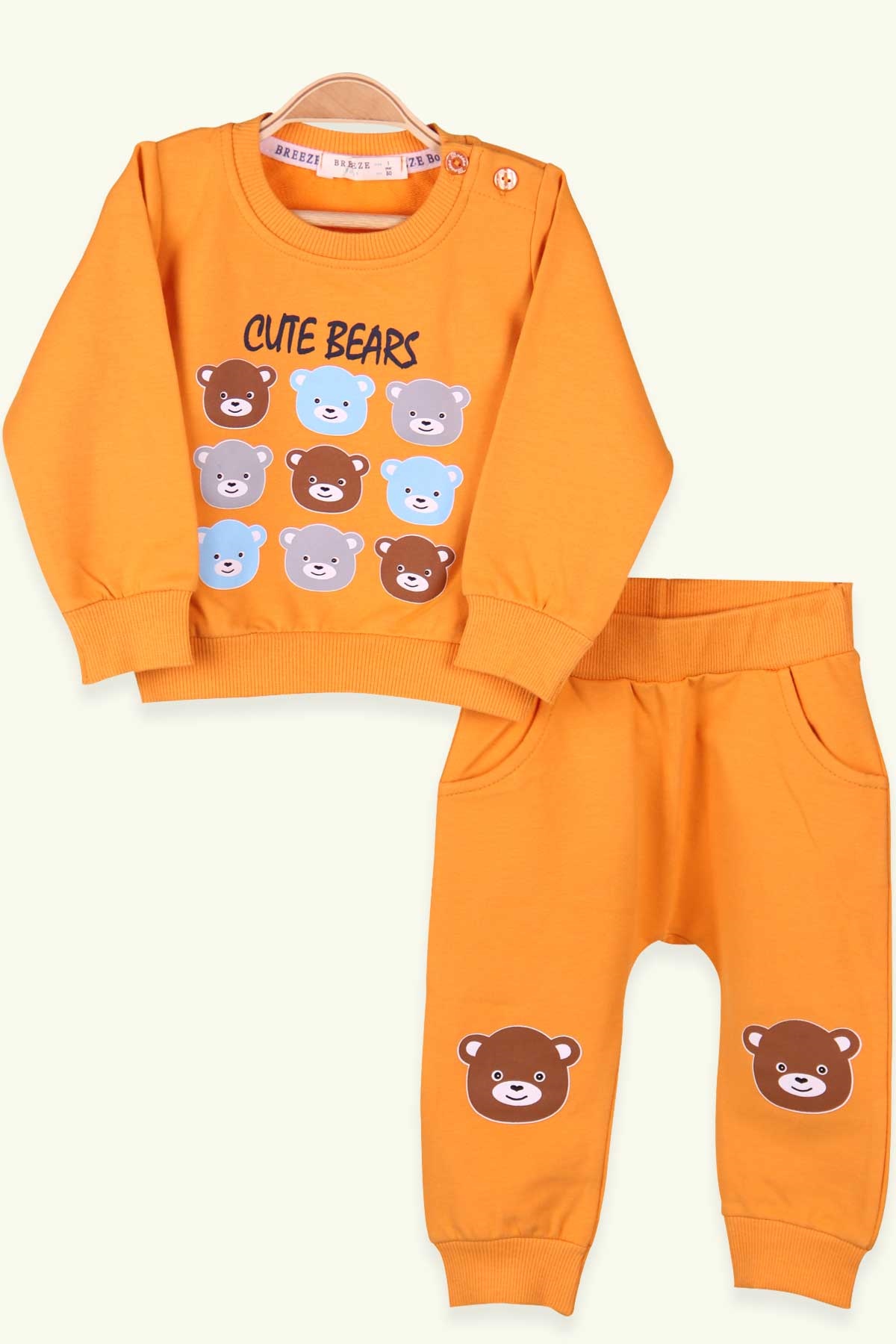 Breeze Erkek Bebek Eşofman Takımı Ayıcıklı Hardal Sarı (9 Ay-3 Yaş)
