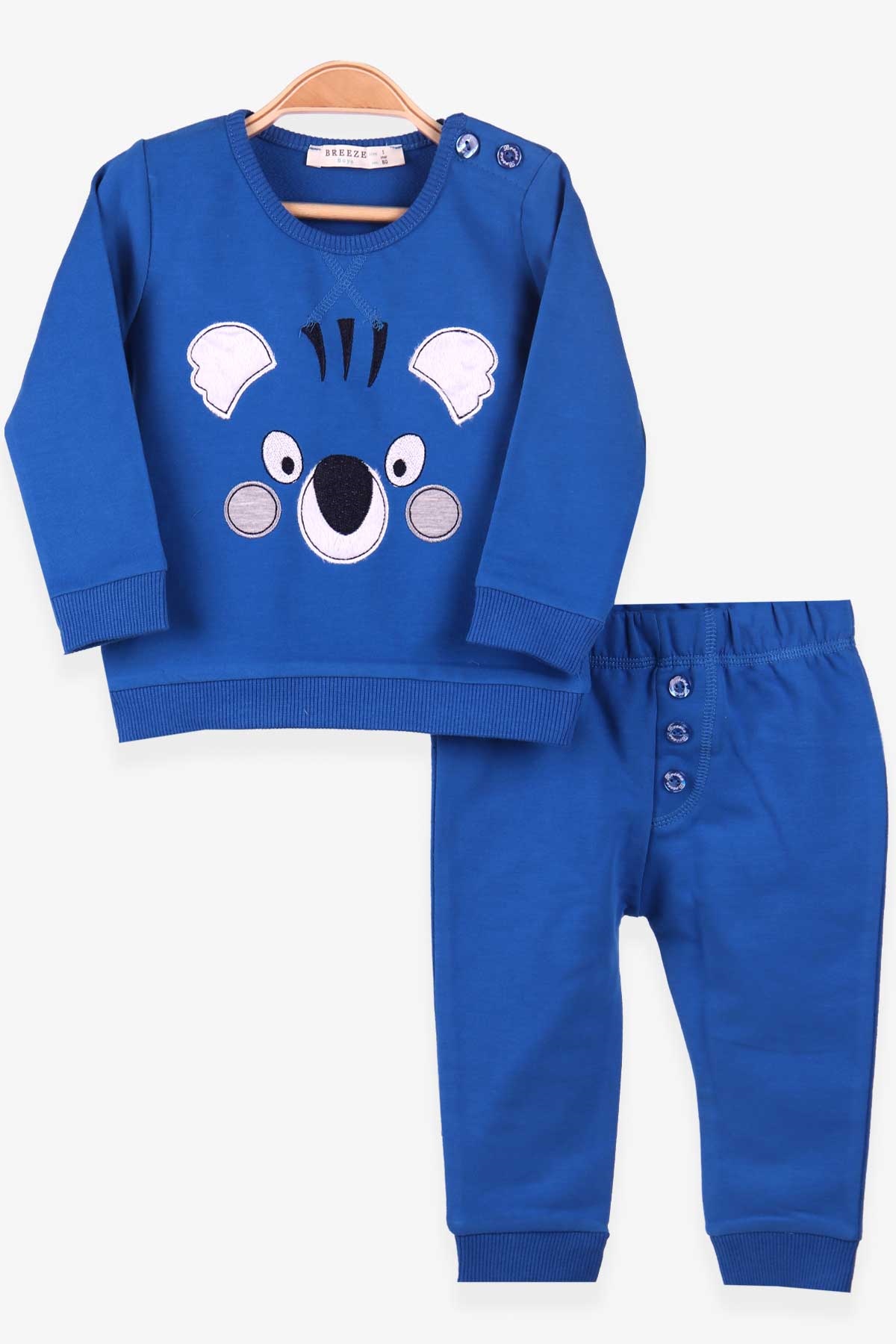 Breeze Erkek Bebek Eşofman Takımı Ayıcık Nakışlı Mavi (6 Ay-2 Yaş)