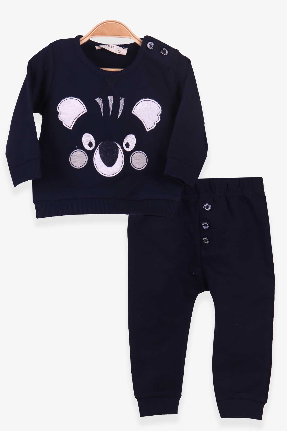 Breeze Erkek Bebek Eşofman Takımı Ayıcık Nakışlı Lacivert (6 Ay-2 Yaş)