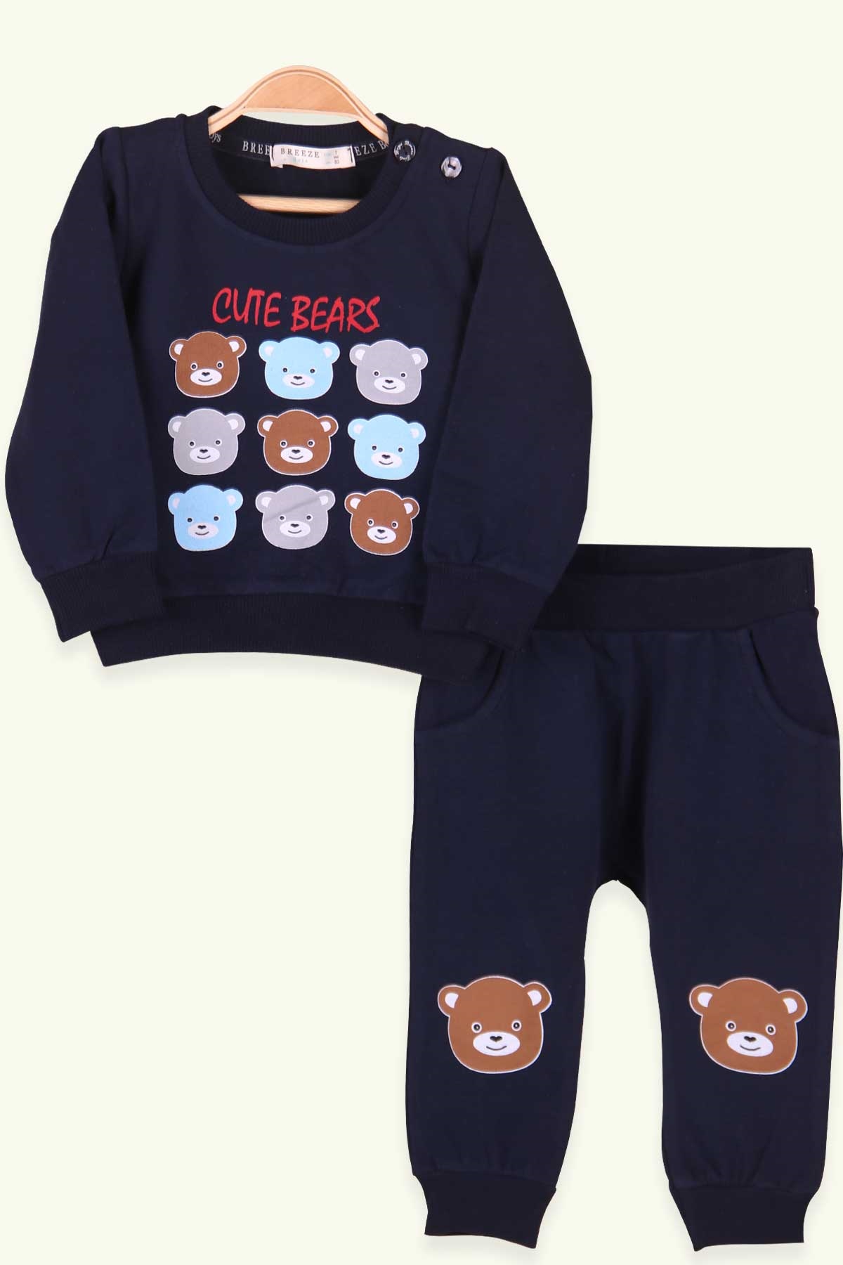 Breeze Erkek Bebek Eşofman Takımı Ayıcıklı Lacivert (9 Ay-3 Yaş)