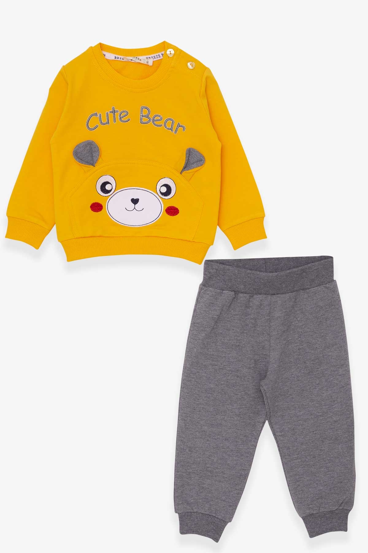 Breeze Erkek Bebek Eşofman Takımı Ayıcıklı Sarı (9 Ay)