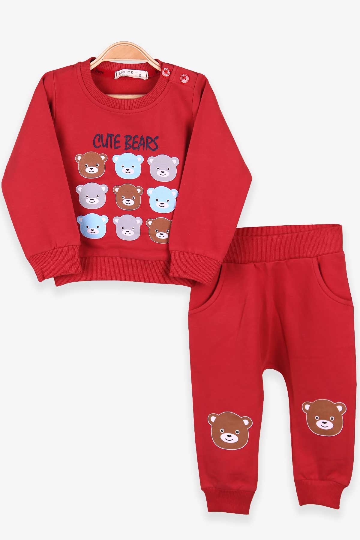 Breeze Erkek Bebek Eşofman Takımı Ayıcıklı Kiremit (9 Ay-3 Yaş)