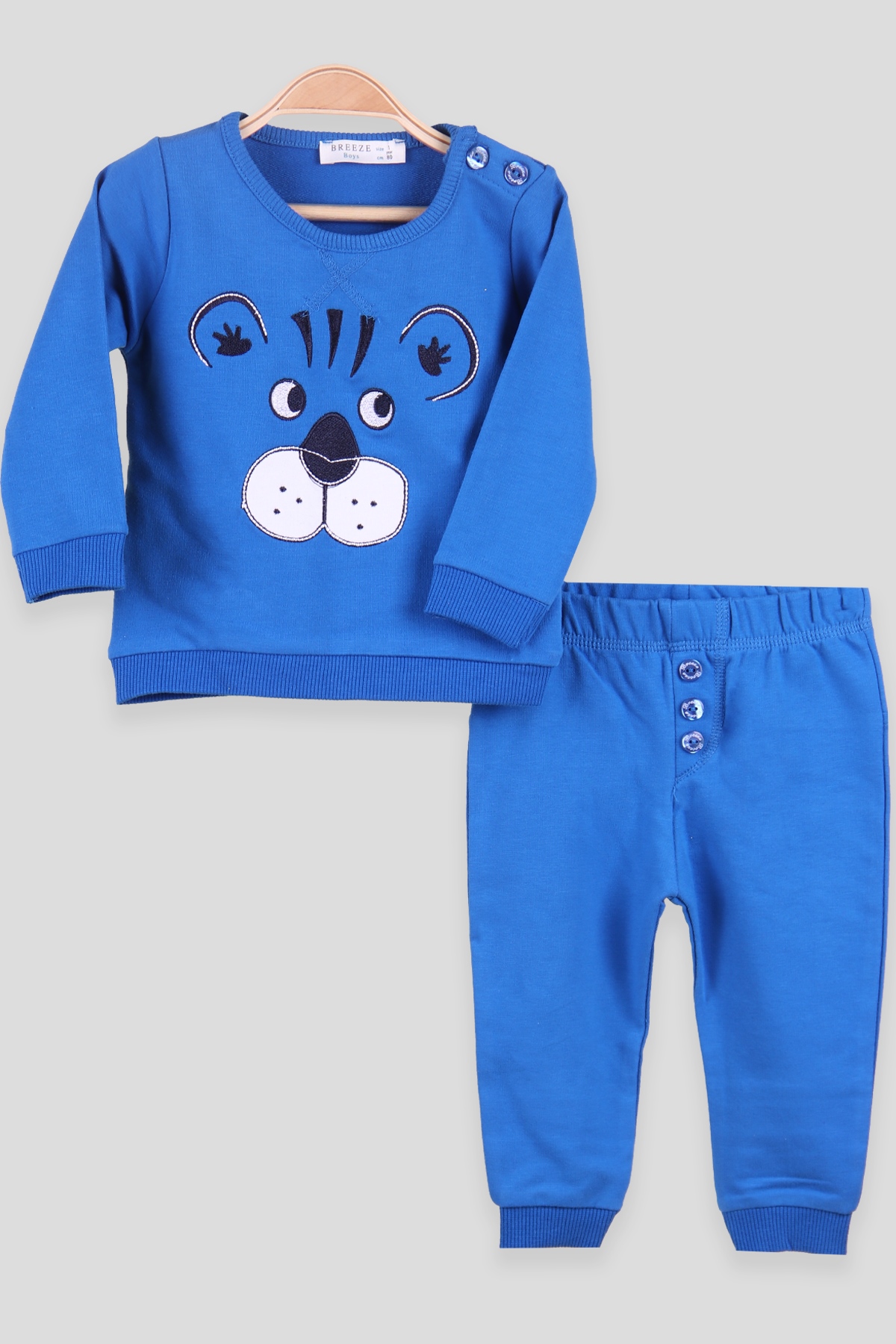 Breeze Erkek Bebek Eşofman Takımı Ayıcık Nakışlı Mavi (6 Ay-2 Yaş)