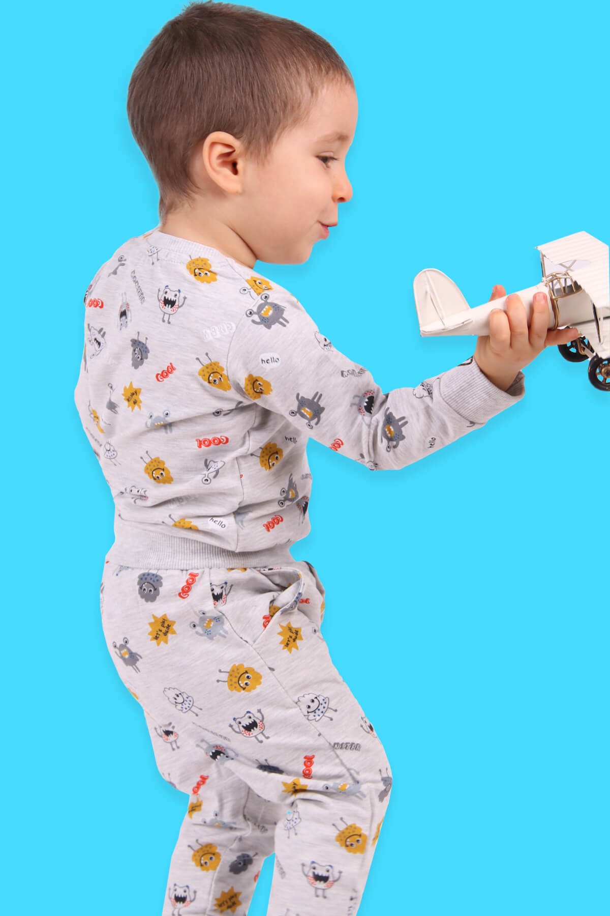 Breeze Erkek Bebek Eşofman Takımı Canavarlı Gri (6-18 Ay)