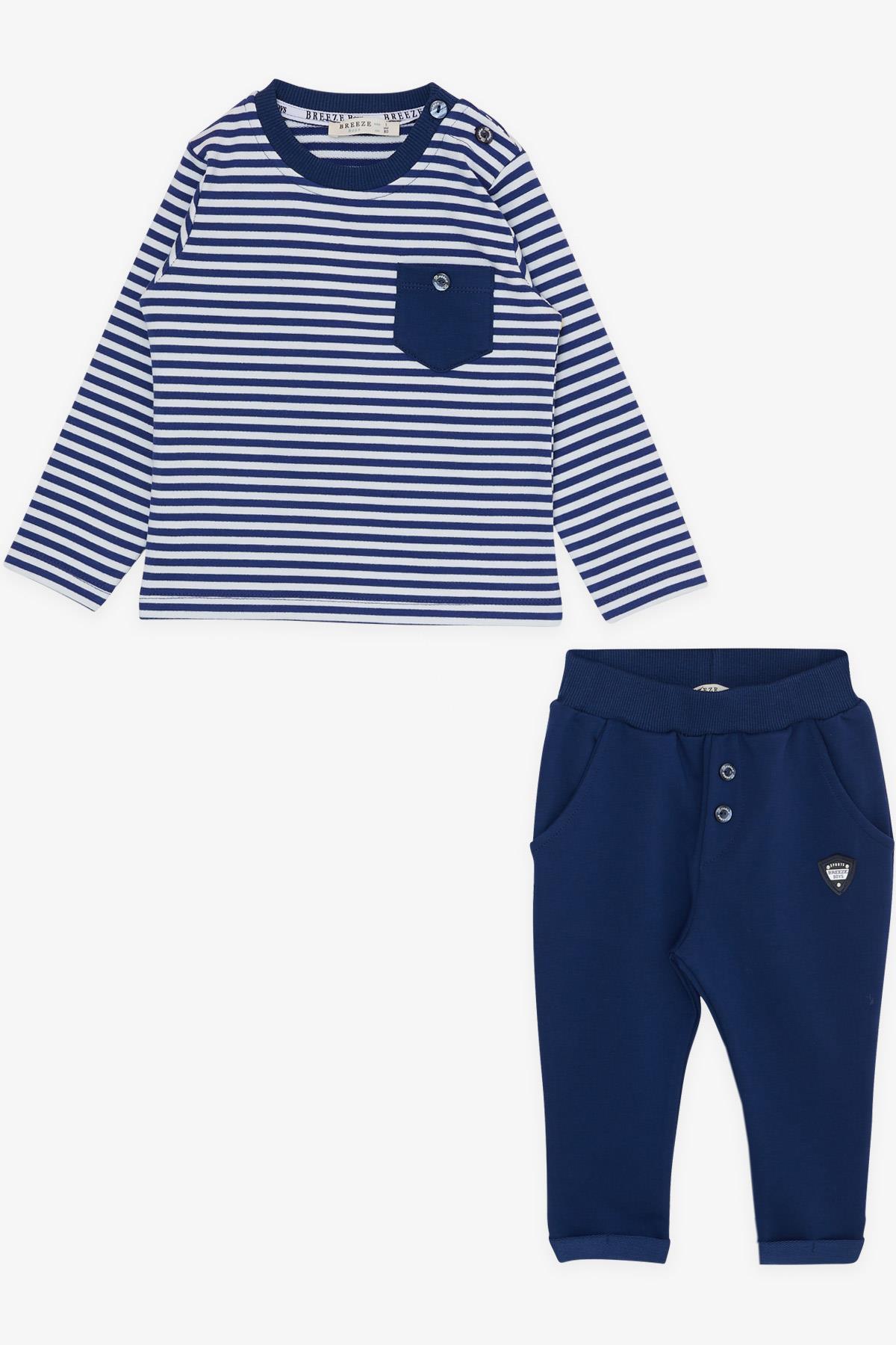 Breeze Erkek Bebek Eşofman Takımı Cepli Düğme Aksesuarlı Koyu Mavi (6 Ay-2 Yaş)