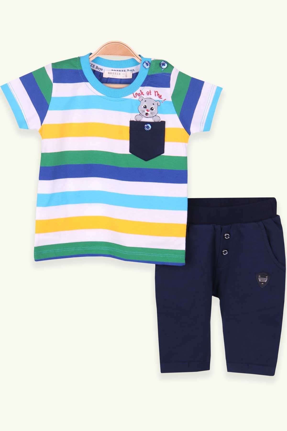 Breeze Erkek Bebek Eşofman Takımı Çizgili Cepli Karışık Renk (6 Ay-2 Yaş)