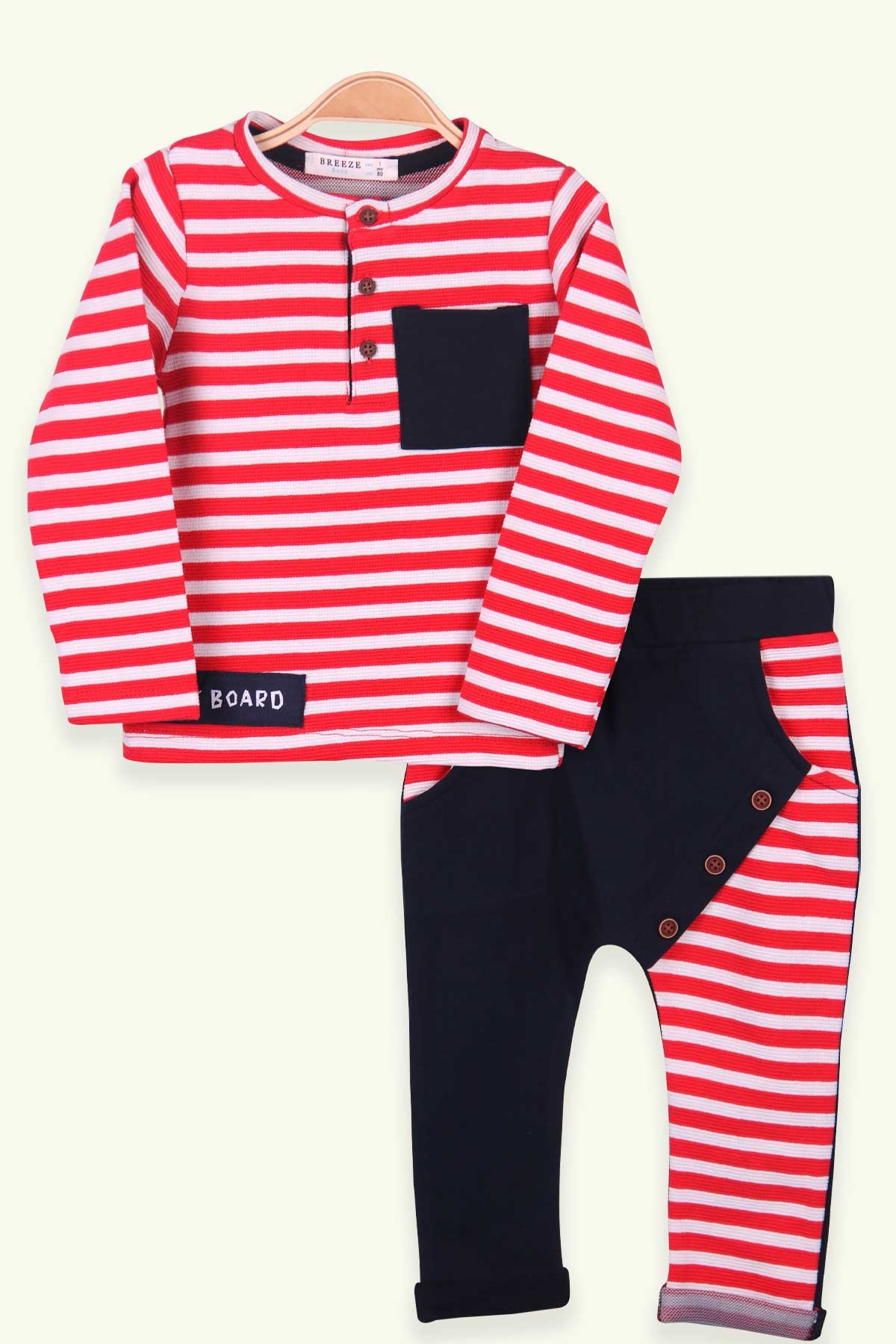 Breeze Erkek Bebek Eşofman Takımı Çizgili Kırmızı (9 Ay-3 Yaş)