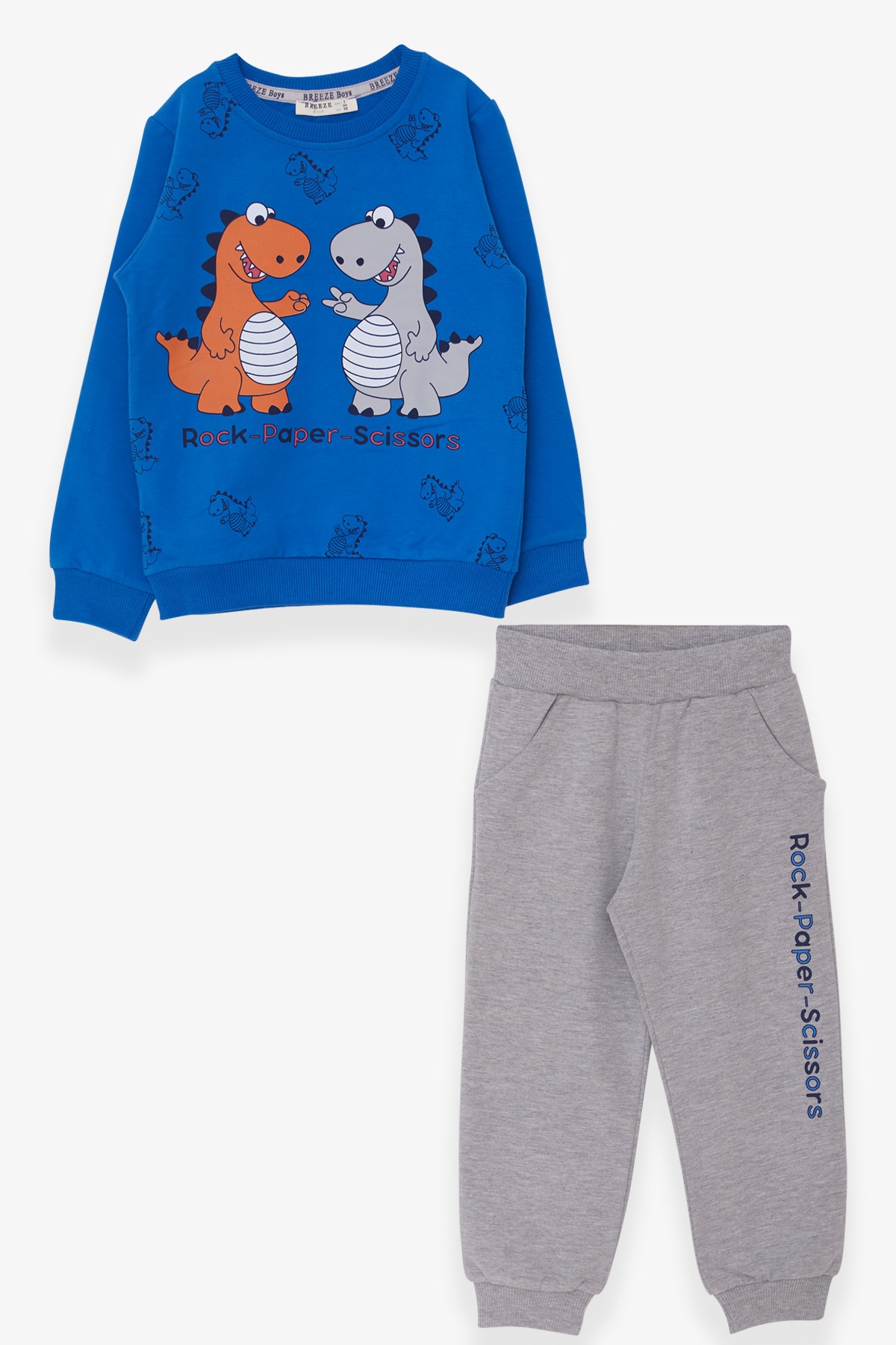 Breeze Erkek Bebek Eşofman Takımı Dinazor Desenli Saks Mavisi (9 Ay-3 Yaş)