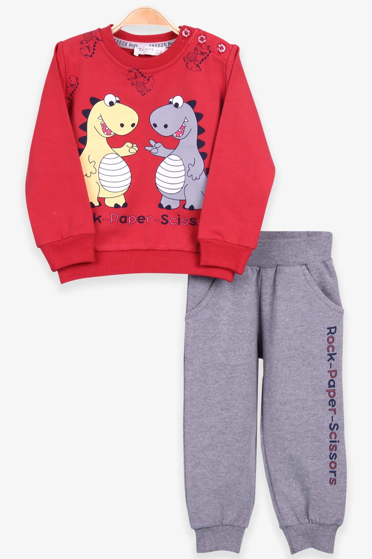 Breeze Erkek Bebek Eşofman Takımı Dinozor Desenli Kiremit (9 Ay-2 Yaş)