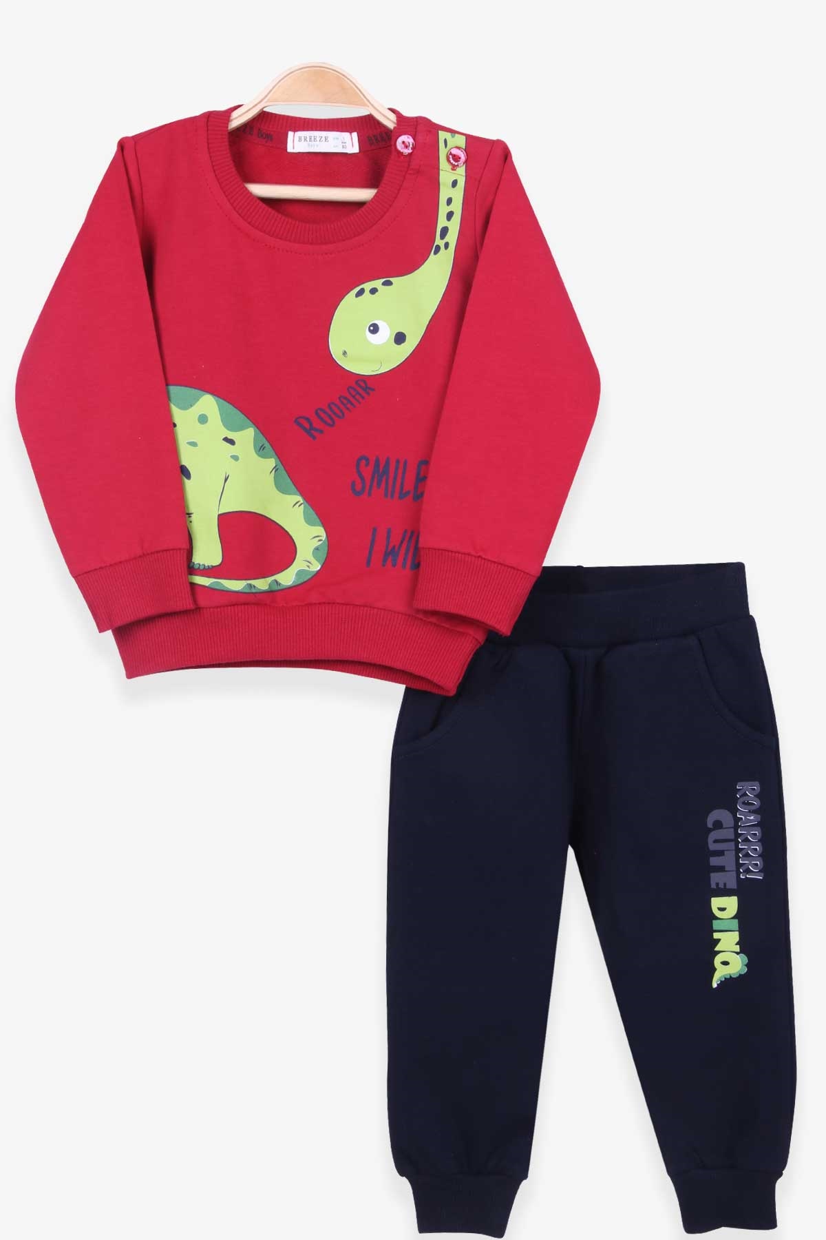 Breeze Erkek Bebek Eşofman Takımı Dinozor Baskılı Bordo (9 Ay-3 Yaş)