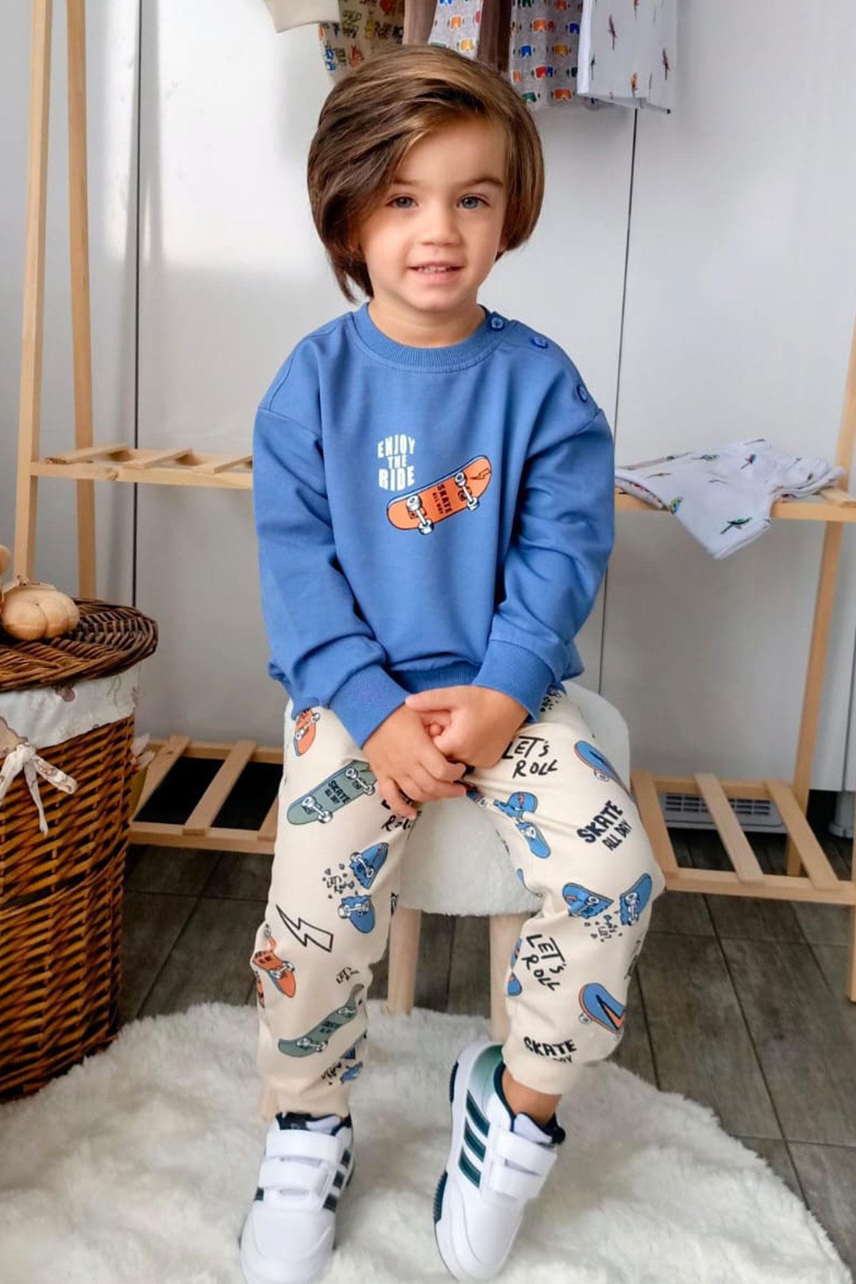 Breeze Erkek Bebek Eşofman Takımı Kaykay Zamanı İndigo (9 Ay-1 Yaş)