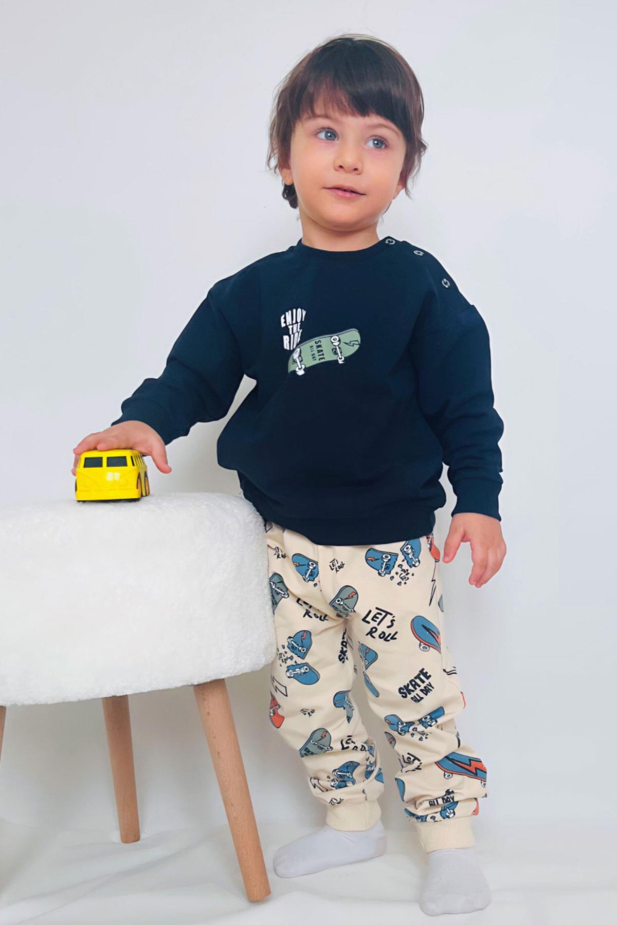 Breeze Erkek Bebek Eşofman Takımı Kaykay Zamanı Lacivert (9 Ay-3 Yaş)