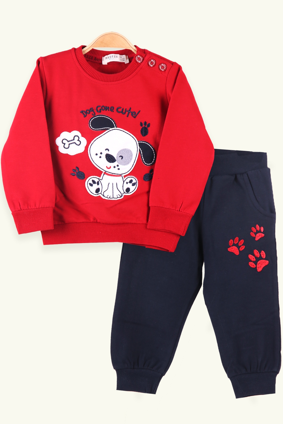 Breeze Erkek Bebek Eşofman Takımı Köpekli Kırmızı-Lacivert (9-24 Ay)